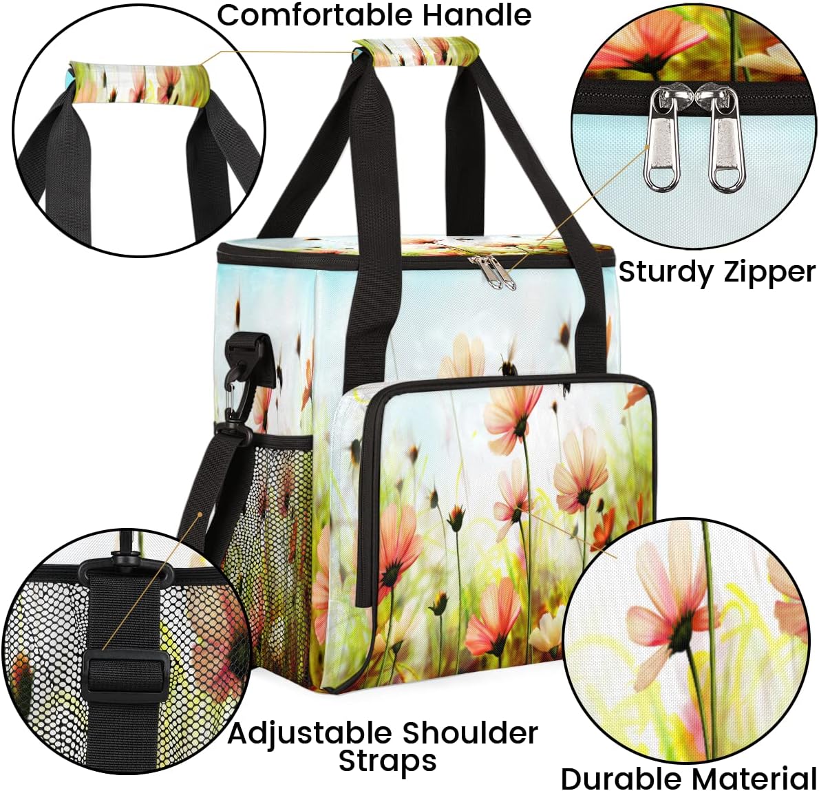Spring Flower Coffee Maker Carring Bag Colorful Floral Travel Storage Tote Bag Compatible with Keurig K-Mini or K-Mini Plus Portable Single Serve Coffee Brewer Case with Pockets for K-cup Pods