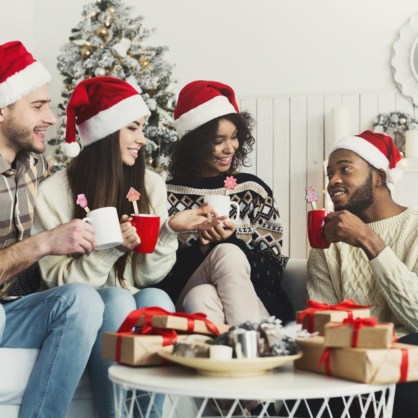 Jinei 120 Pcs Christmas Gingerbread Man Coffee Stir Sticks Natural Wooden Disposable Drink Stirrers for Hot Chocolate Milkshake Cocktail Restaurant Home Office