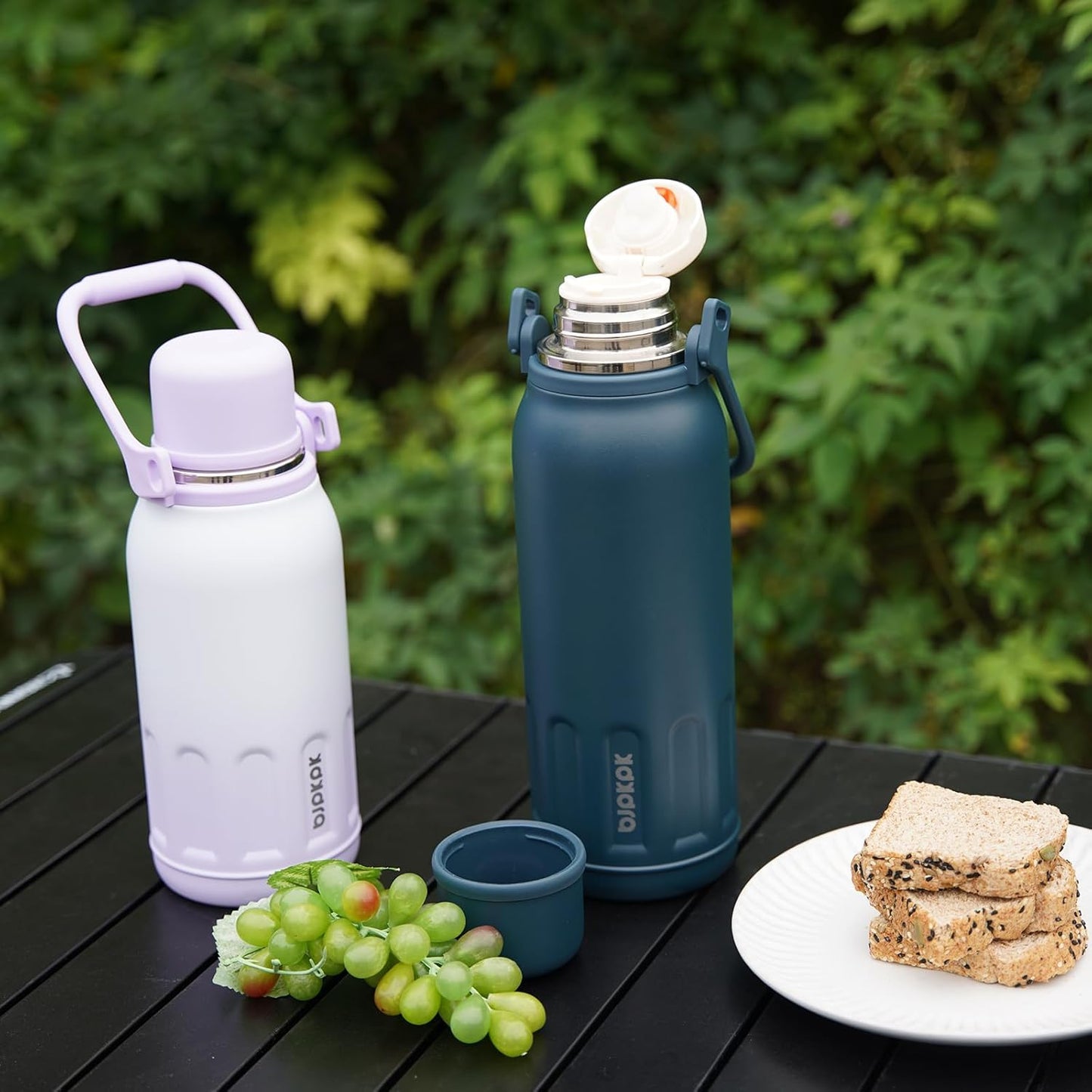 BJPKPK Insulated Water Bottle 40oz Stainless Steel Water Bottles with Handle and Cup Lid Travel Metal Thermos,Black