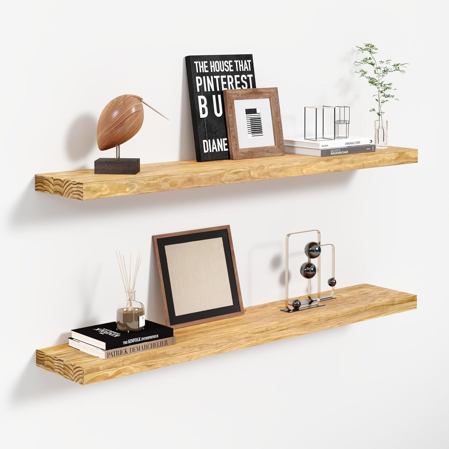 36'' Pine Wood Floating Shelves for Wall- Set of 2 - Rustic Wall Mounted Wooden Shelf for Stylish Home Décor (Natural, 36x6.5x1.25) - 2pcs