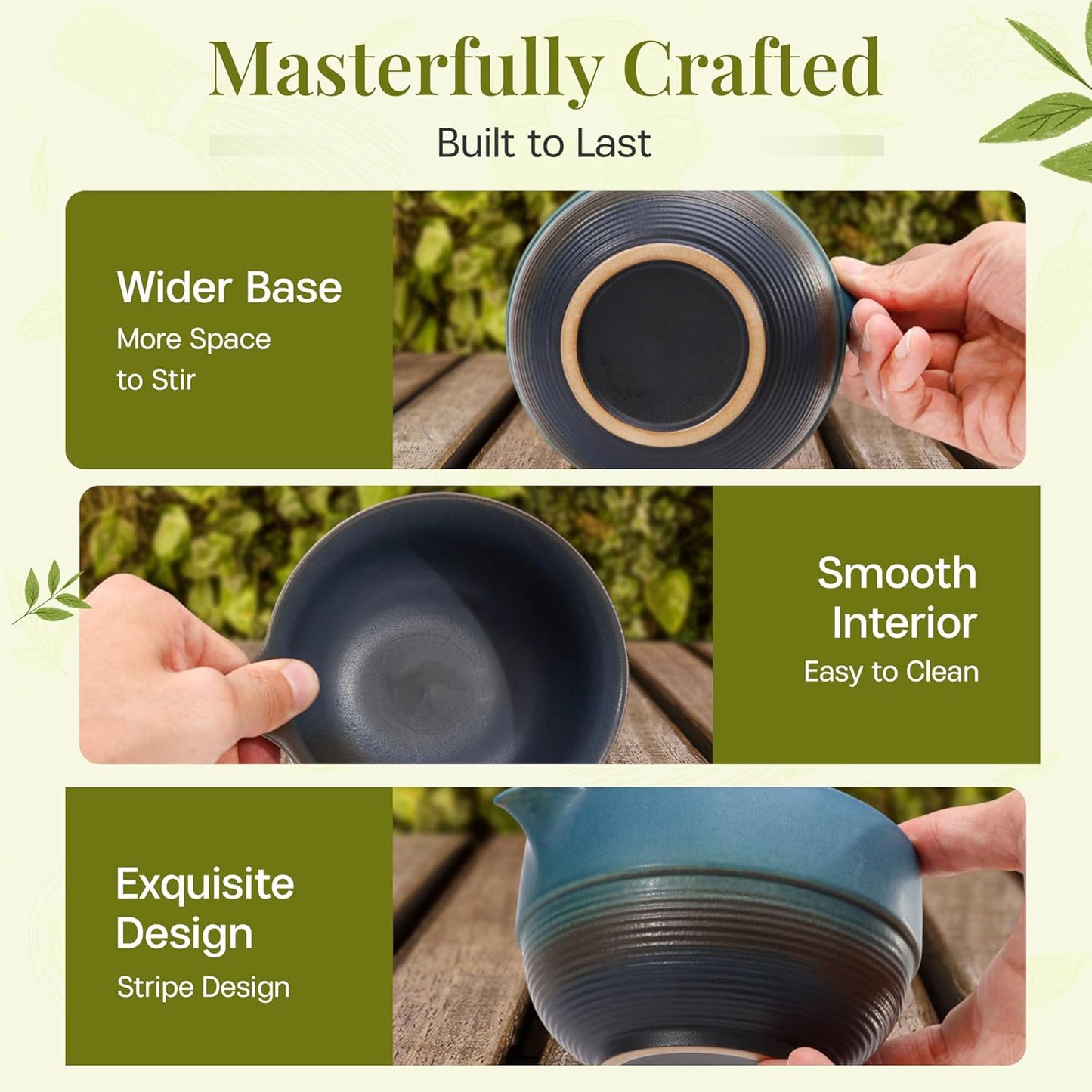 Matcha Whisk Set,includes Matcha Bowl,Matcha Whisk and Holder by Bamboo, Spout, Matcha Sifter Strainer Spoon Scoop Chasen Holder Towel- Perfect Japanese Matcha Set(8 Pcs Blue)