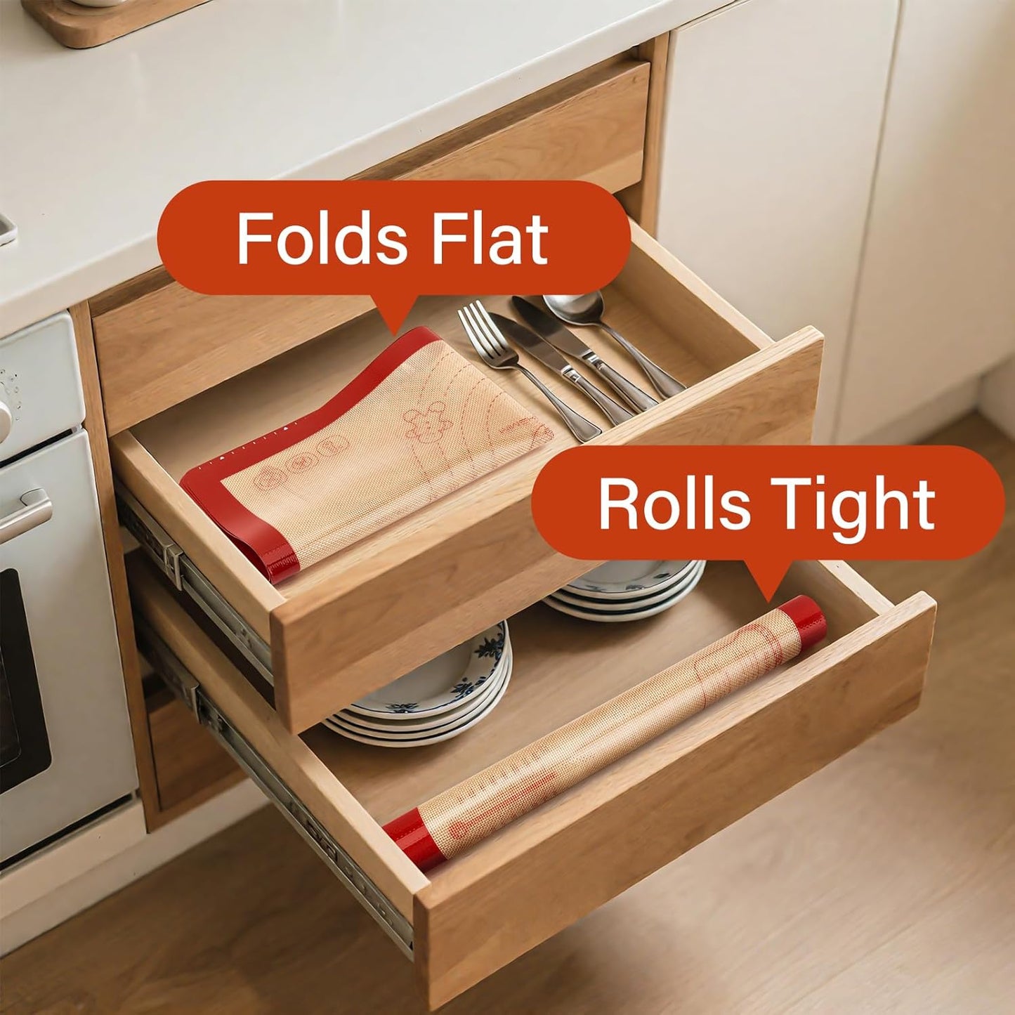 Non-Slip Silicone Baking Mat - 32x24 inch Extra Thick Pastry Mat with Measurements for Sourdough, Macarons, Bread, Pizza, Dough Rolling, Kneading, Oven Mat Heat Resistant to 480ยฐF Gift for Baker