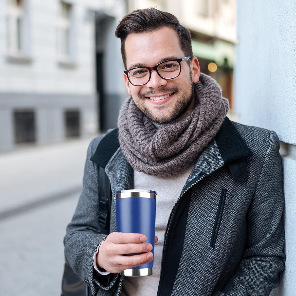 20oz Tumbler Stainless Steel Vacuum Insulated Mug with Lid, Double Wall Travel Mug, Durable Powder Coated Coffee Cup, Suitable for Ice Drinks and Hot Beverage (New Blue 12 pack)