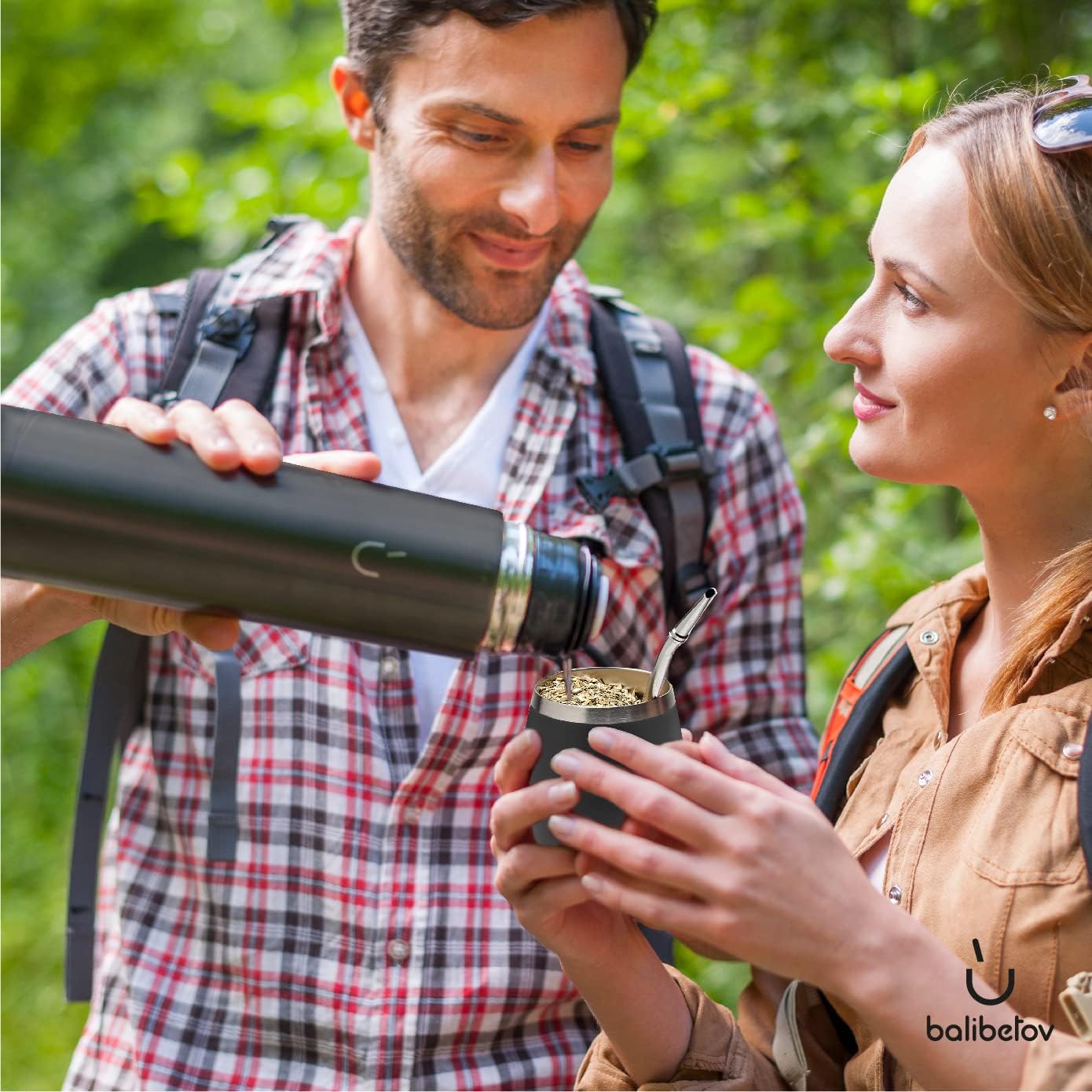 BALIBETOV Complete Yerba Mate Set - Modern Mate Gourd, Thermal Flask, Bombilla and Cleaning Brush Included - All Premium Quality 304 18/8 Stainless Steel (Full Black)