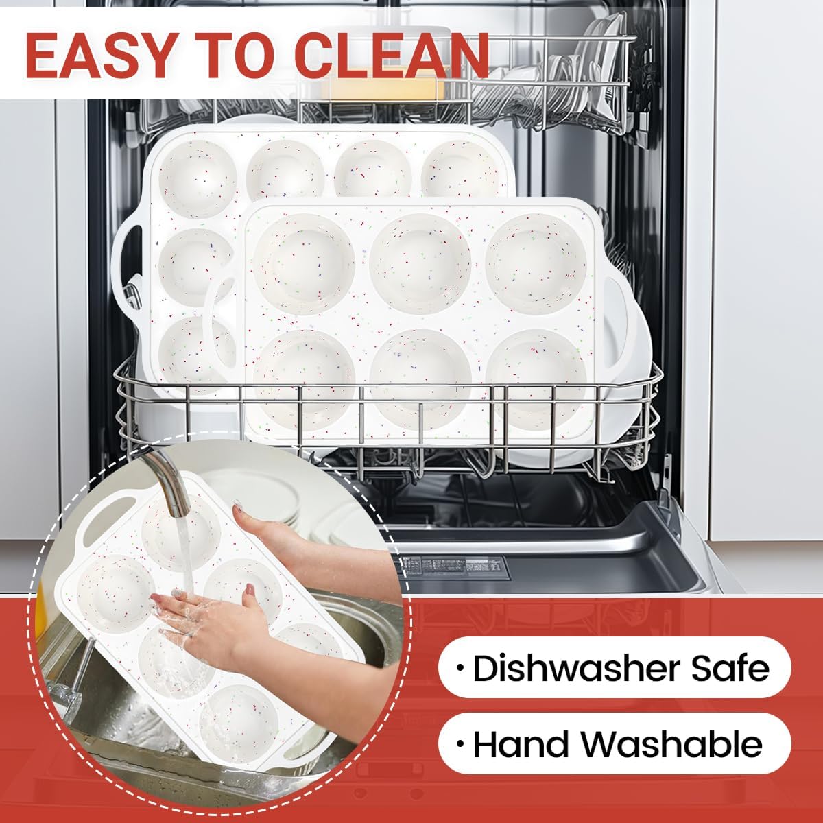 Silicone Muffin Pans for Baking, Metal Reinforced Frame Jumbo 6 Cups & Regular 12 Cups Cupcake Pan Nonstick Muffin Pan for Homemade Baking Easy to Handle