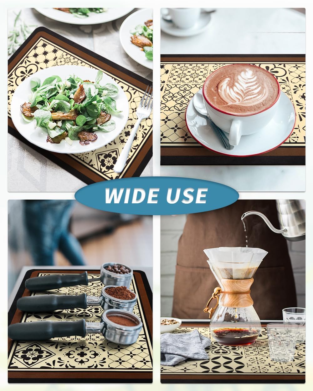 AMOAMI Coffee Mat Hide Stain Rubber Backed Absorbent Dish Drying Mat for Kitchen Counter - Fits Under Coffee Maker - KHAKI 16X24