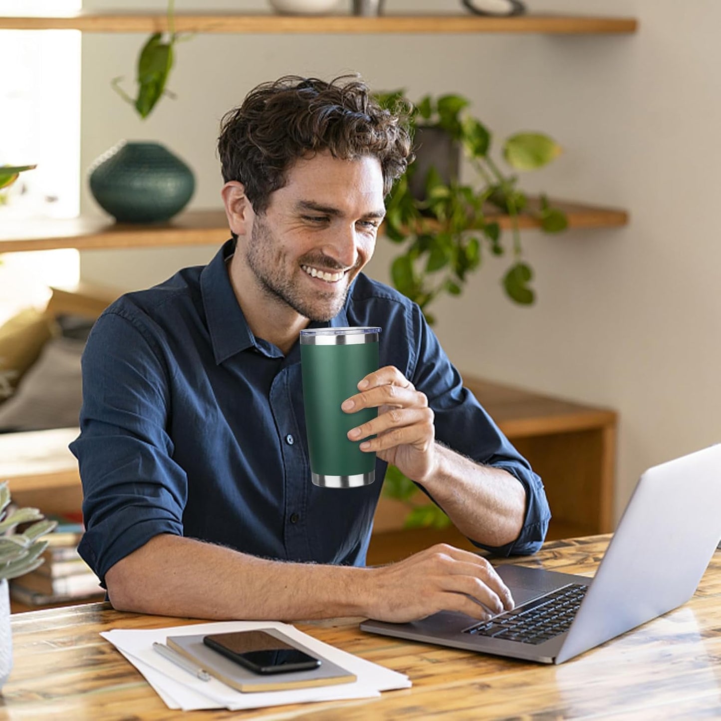 20oz Tumbler Bulk with Lid and Straw, Stainless Steel Double Wall Vacuum Insulated Travel Mug, Powder Coated Coffee Cups for Hot and Cold Drinks,Funny Gifts for Women Men(Dark green,1)