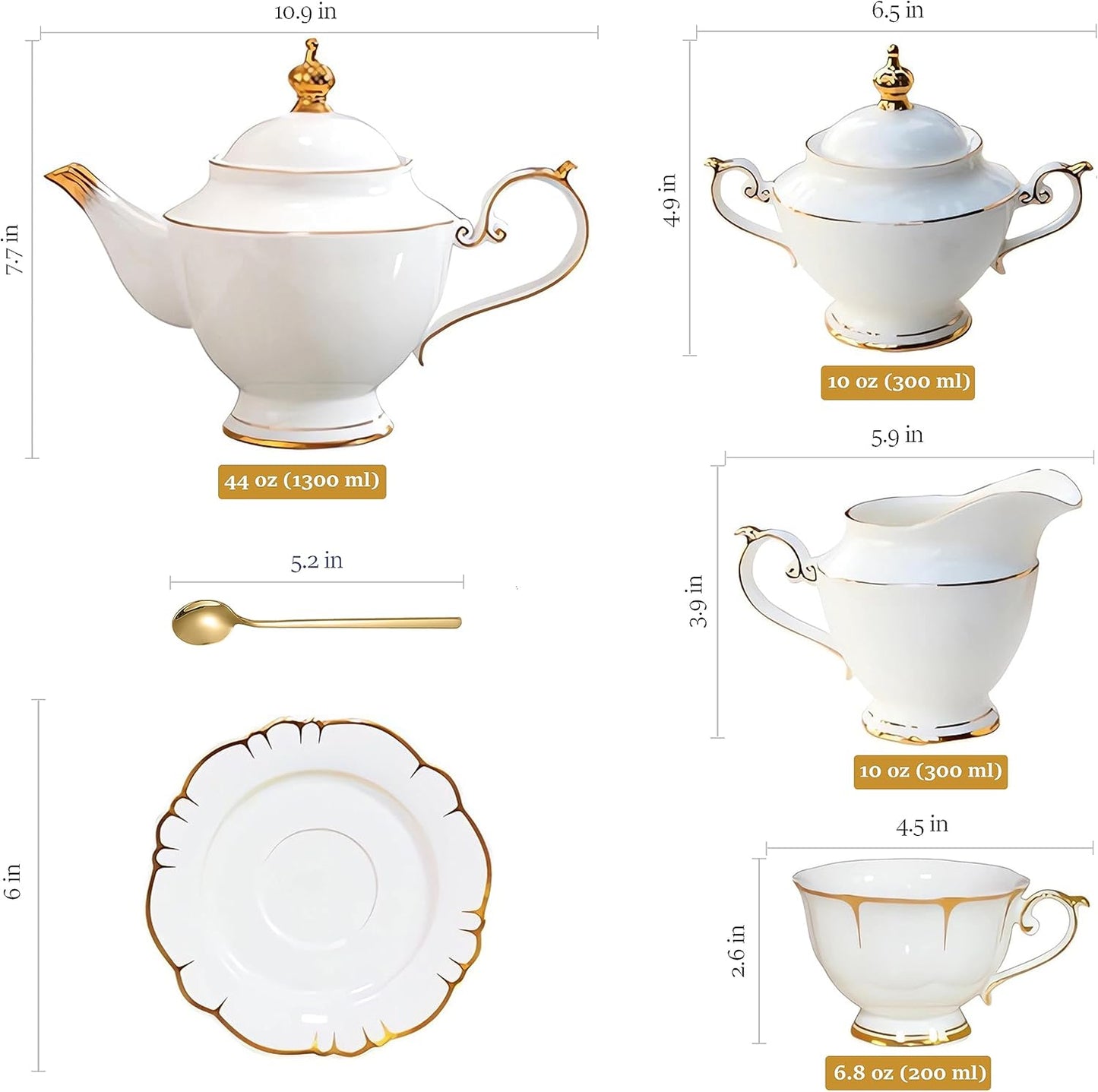ACMLIFE Tea Sets for Adults Fine Bone China Tea Set for 6, Porcelain Teapot Sets for Adults 24K Gold, Afternoon Modern Cups and Saucers for Women Tea Party or Gifts Giving (White)