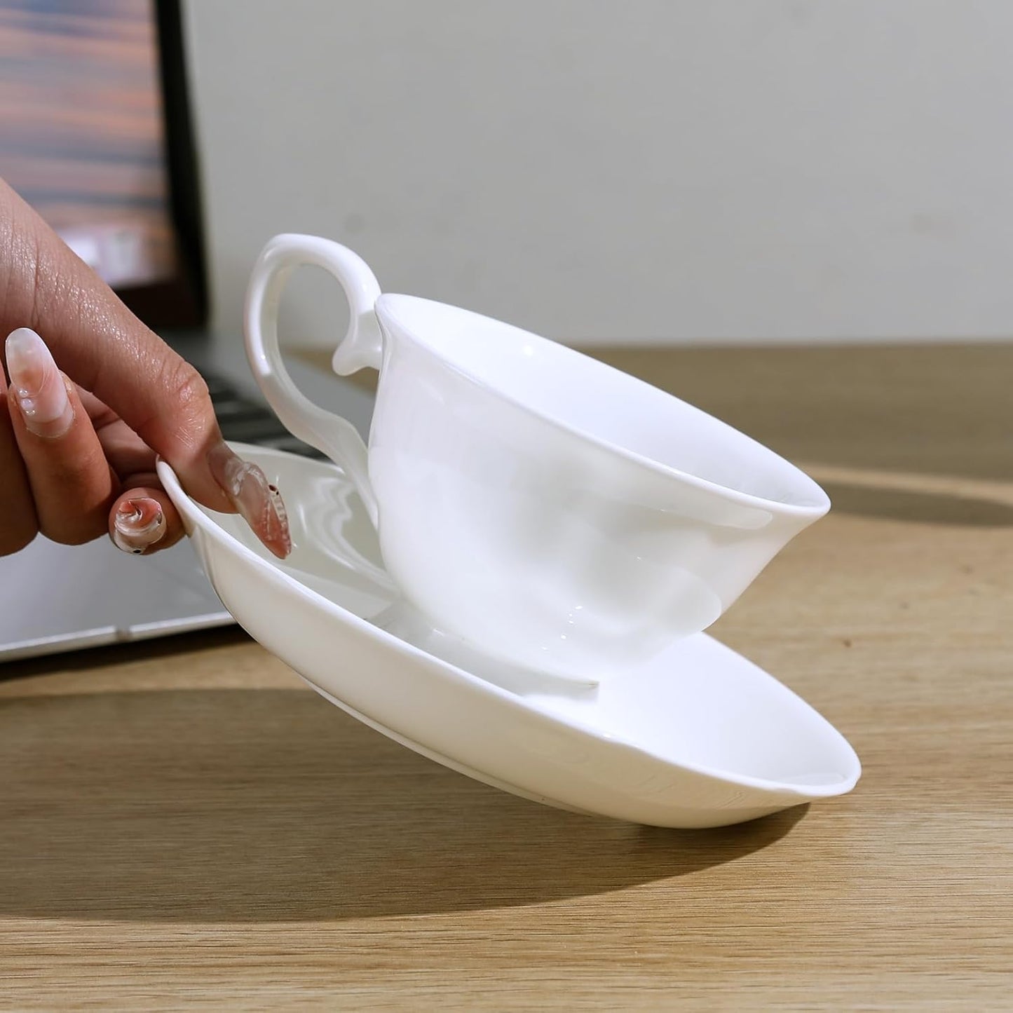 Fine Bone China Coffee Cups with Saucers, Set of 2 Vintage British Royal Style Ceramic Tea Cups, 4 Oz Small Tea Cup and Saucer Set for Afternoon Tea or Gift