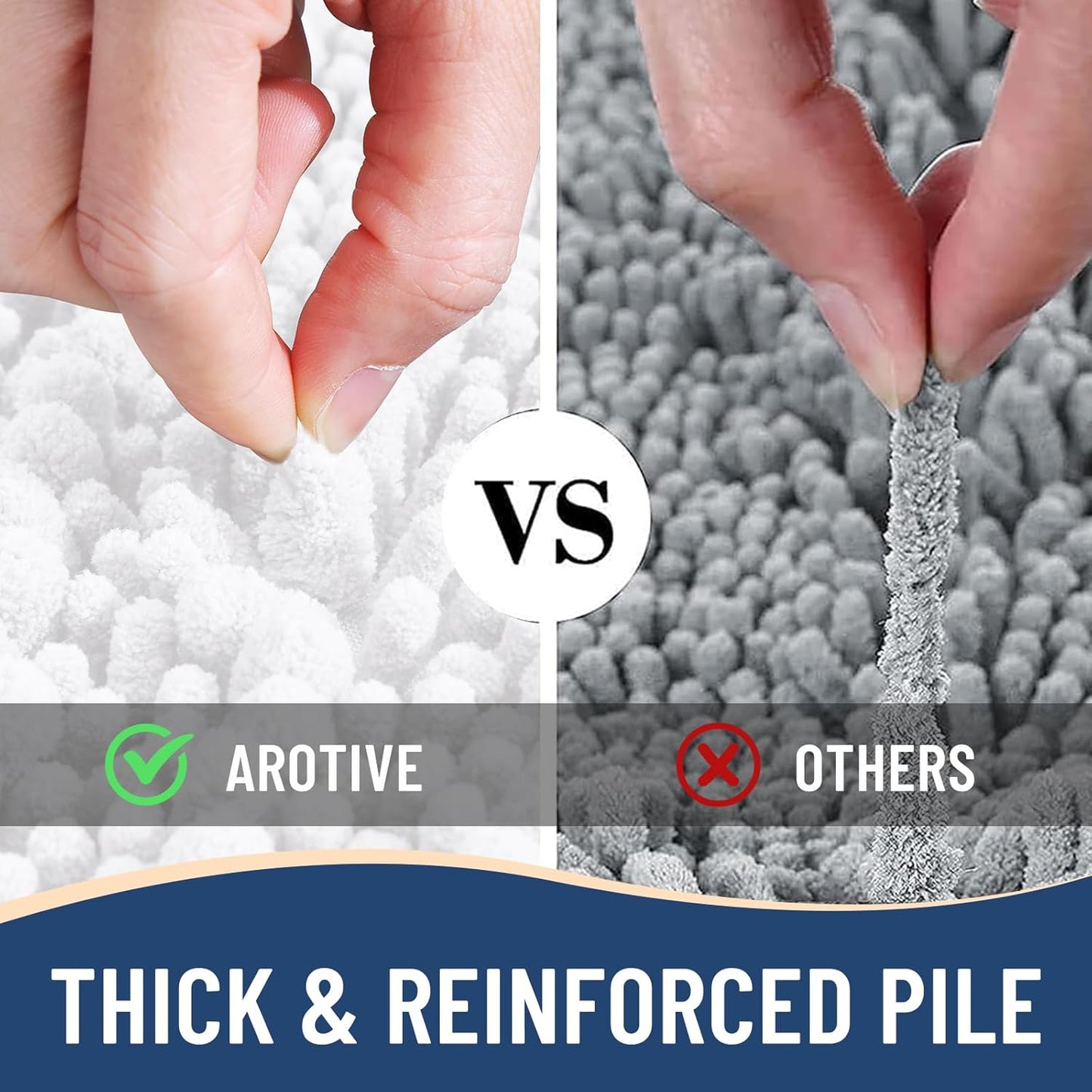 Arotive Luxury Chenille Bathroom Rug Mat, Extra Soft Thick Absorbent Shaggy Bath Rugs, Non-Slip Machine Wash Dry, Plush Bath Mats for Bathroom, Shower and Tub, 36x24, White