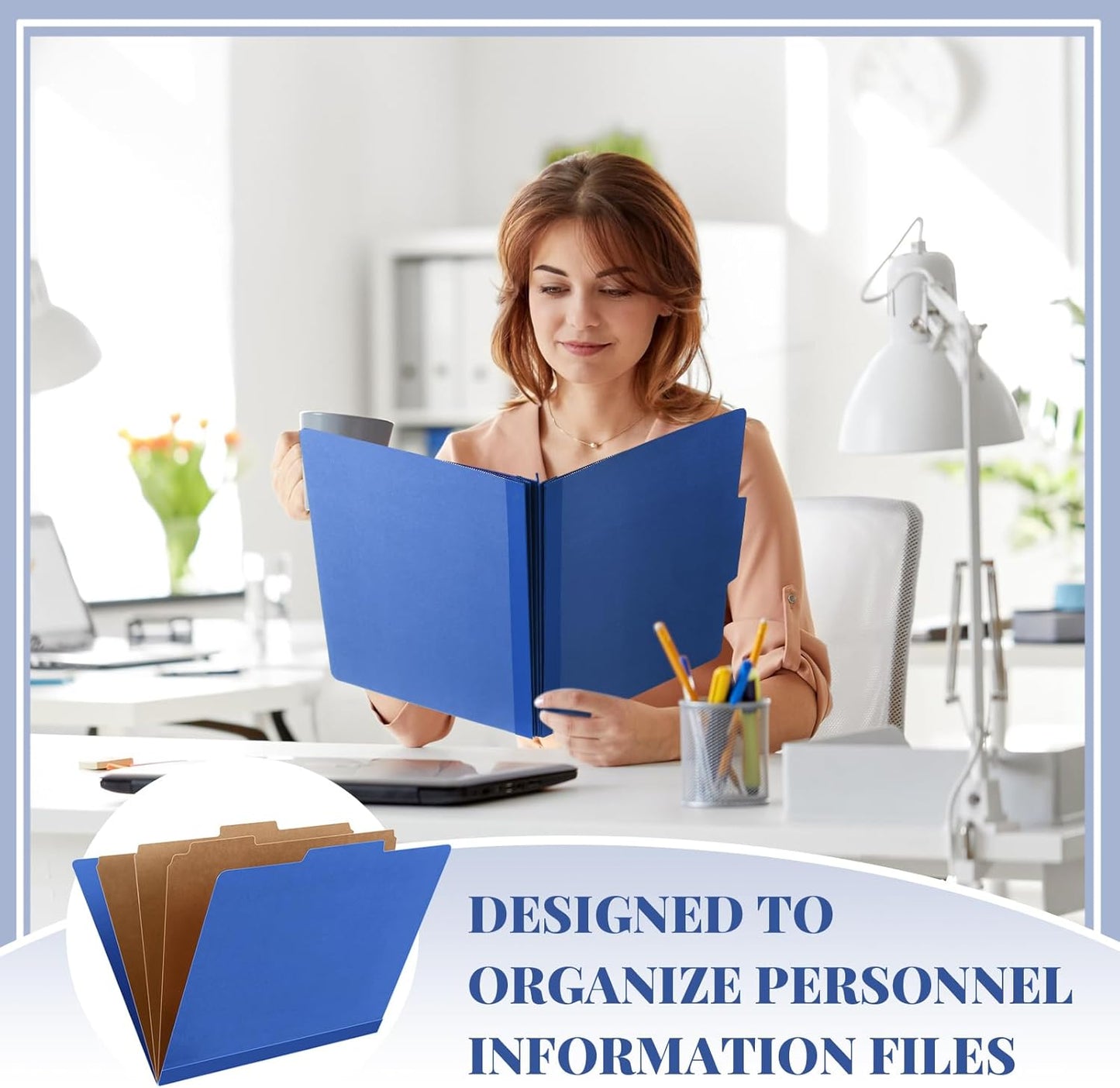 60 Pcs Classification Folders Letter Size, Back to School Supply for Teacher, Student, 3 Dividers Pressboard File Folder Bulk with 2 Fasteners, 3.5 Inch Expanding File Organizer (Dark Blue)