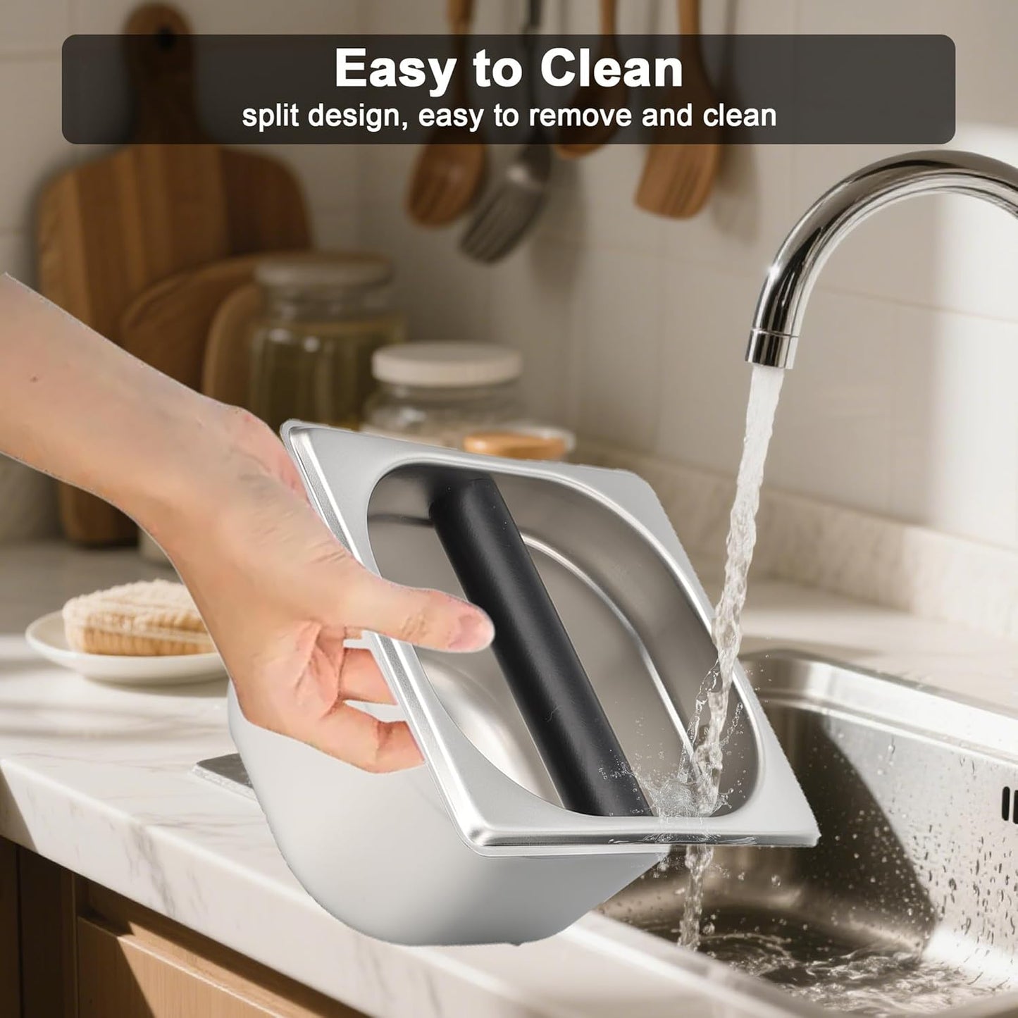 Espresso Knock Box, Coffee Knock Box for Espresso Grounds Disposal, Large Capacity, Equipped with Noise, Reduction Rubber Ring & Steel Holder, Ideal Tool for Espresso Machines, Black (Small)