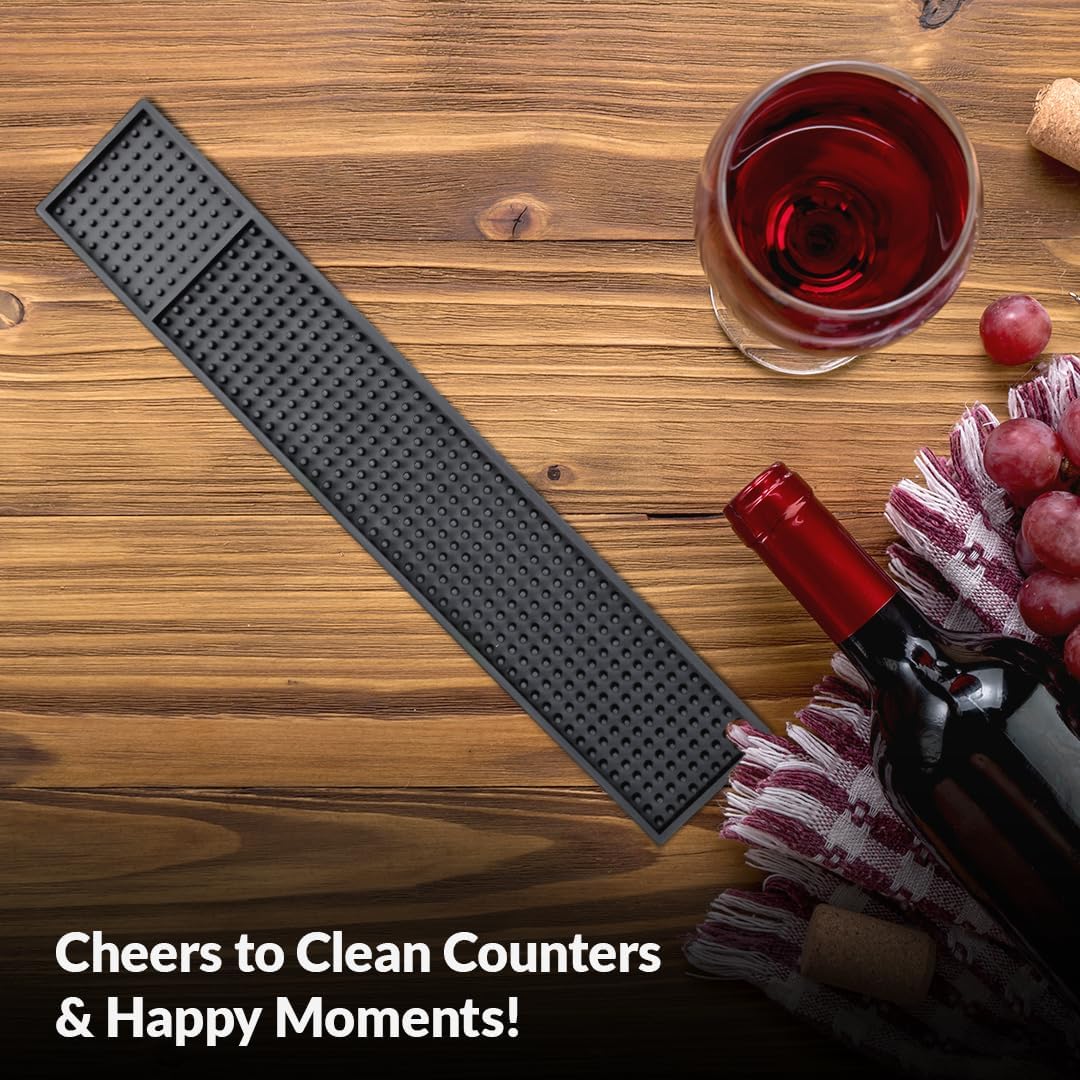 Bar Mats for Countertop by ProTensils - 23" x 3.25" Bar Rail Mat, Black Rubber Bar Mats for Bartending, Bar Service Drip Mat, Home Bar, Coffee Bar Mat Spill Matt (2 Pack)