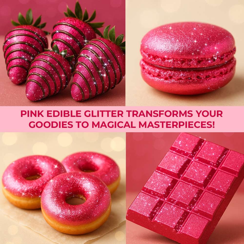 Bulk (20g) Pink Edible Glitter for Drinks | Premium Pink Edible Glitter for Cakes Drink Brew - Edible Glitter Cake Decorations for Strawberries Cocktail