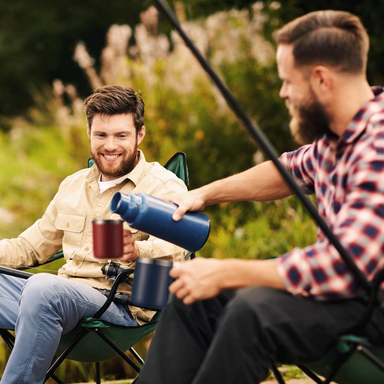 ALOUFEA 12oz Stainless Steel Insulated Coffee Mug with Handle, Double Wall Vacuum Tumbler Cup with Fliping Lid, Red, 2 Pack
