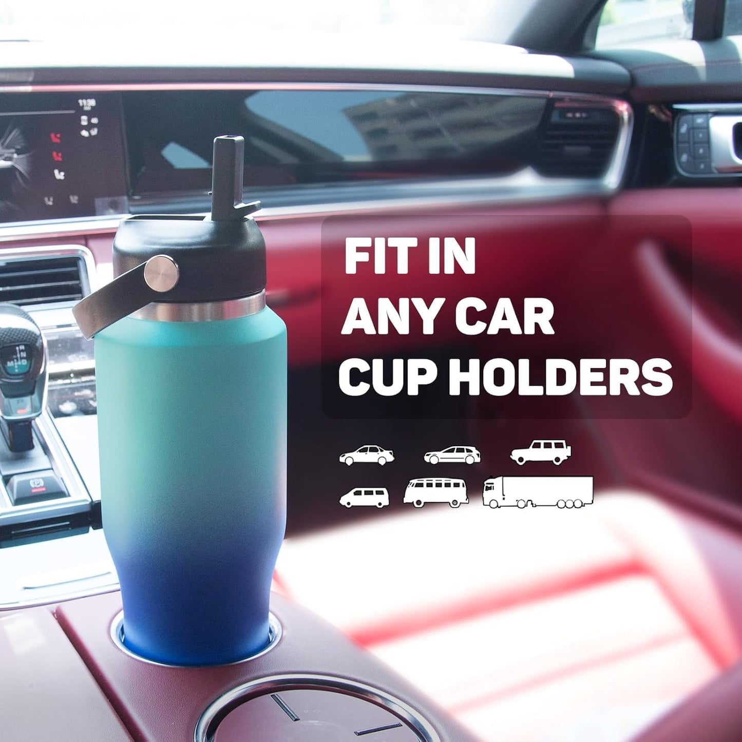 Insulated Water Bottle 40oz with Straw/Spout Lids, Stainless Steel Water Bottles Keep Cold 24h&Hot 12h, Metal Water Bottle with Straw that Fits in Cup Holder, Water Bottle Leak-proof,BPA Free