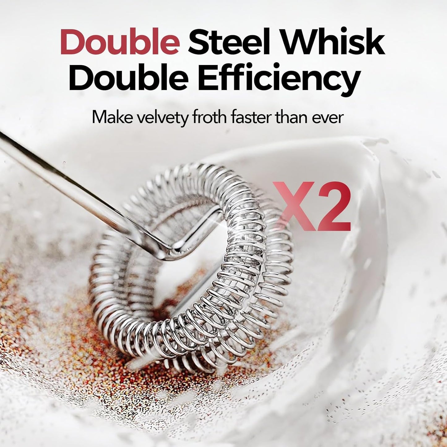 YARRAMATE Electric Milk Frother Wand, Fast Rechargeable Coffee Mixer with 2 Heads 3 Speeds, Handheld Drink Stirrer, Whisk Foam Maker for Lattes, Cappuccino, Matcha, Hot Chocolate (Black)