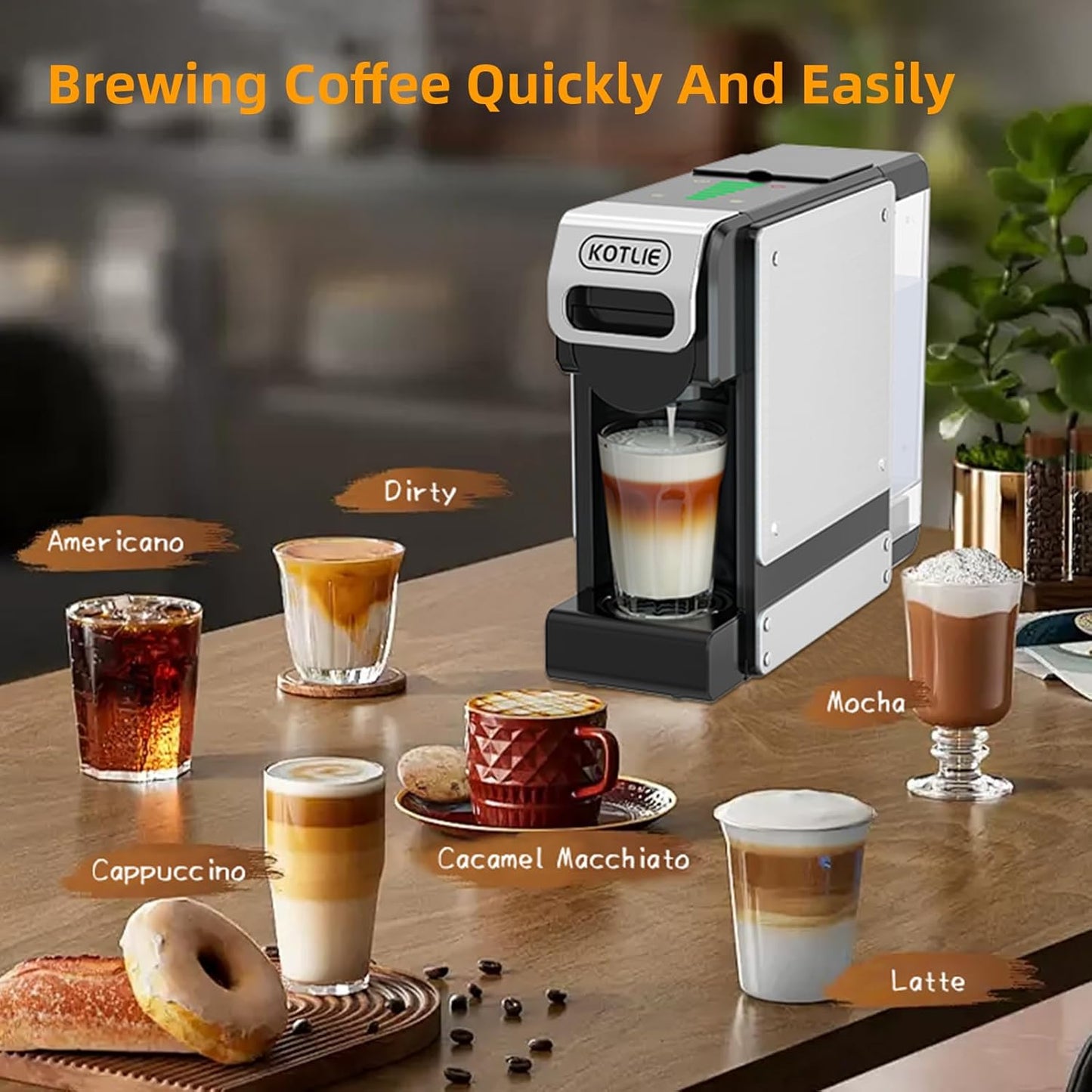 KOTLIE ST-550 Single Serve Coffee Maker, Espresso Capsule Coffee Maker for K*cup capsule/Ne*s Original/Dol*e Gu*to and Ground Coffee, 19Bar, 1L, Compact(Black)
