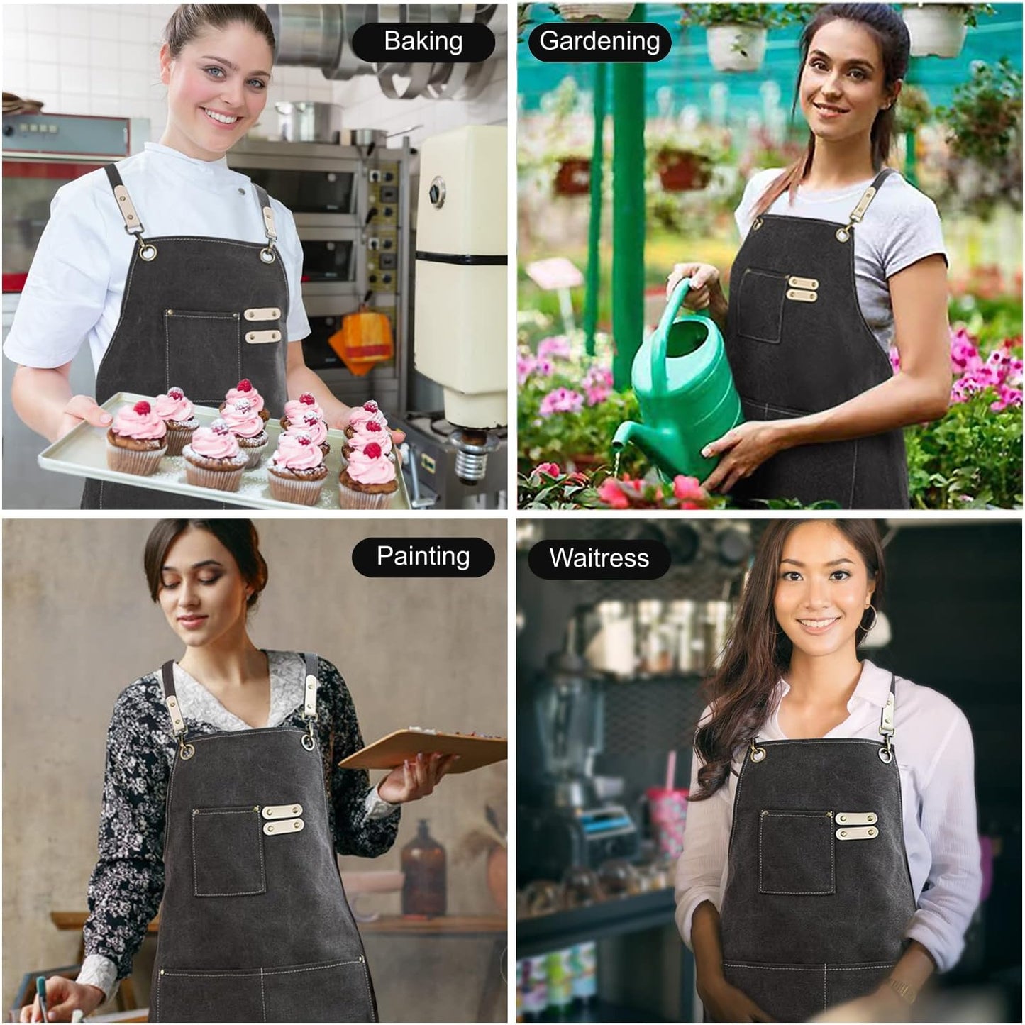 Cotton Canvas Cross Back Apron for Art Painting Garden Chef Bartender Work,Women Men 3 Pockets Waterproof Adjustable M-XXL