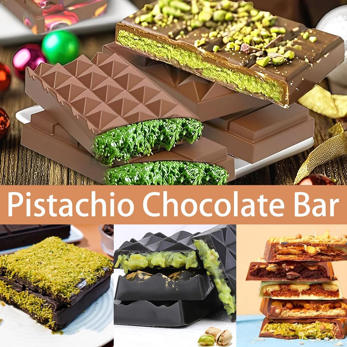 Deep Chocolate Molds Silicone - 4 Different Shapes,Dubai Chocolate Bar Mold,Homemade Candy Bar Baking Molds - Set of 2