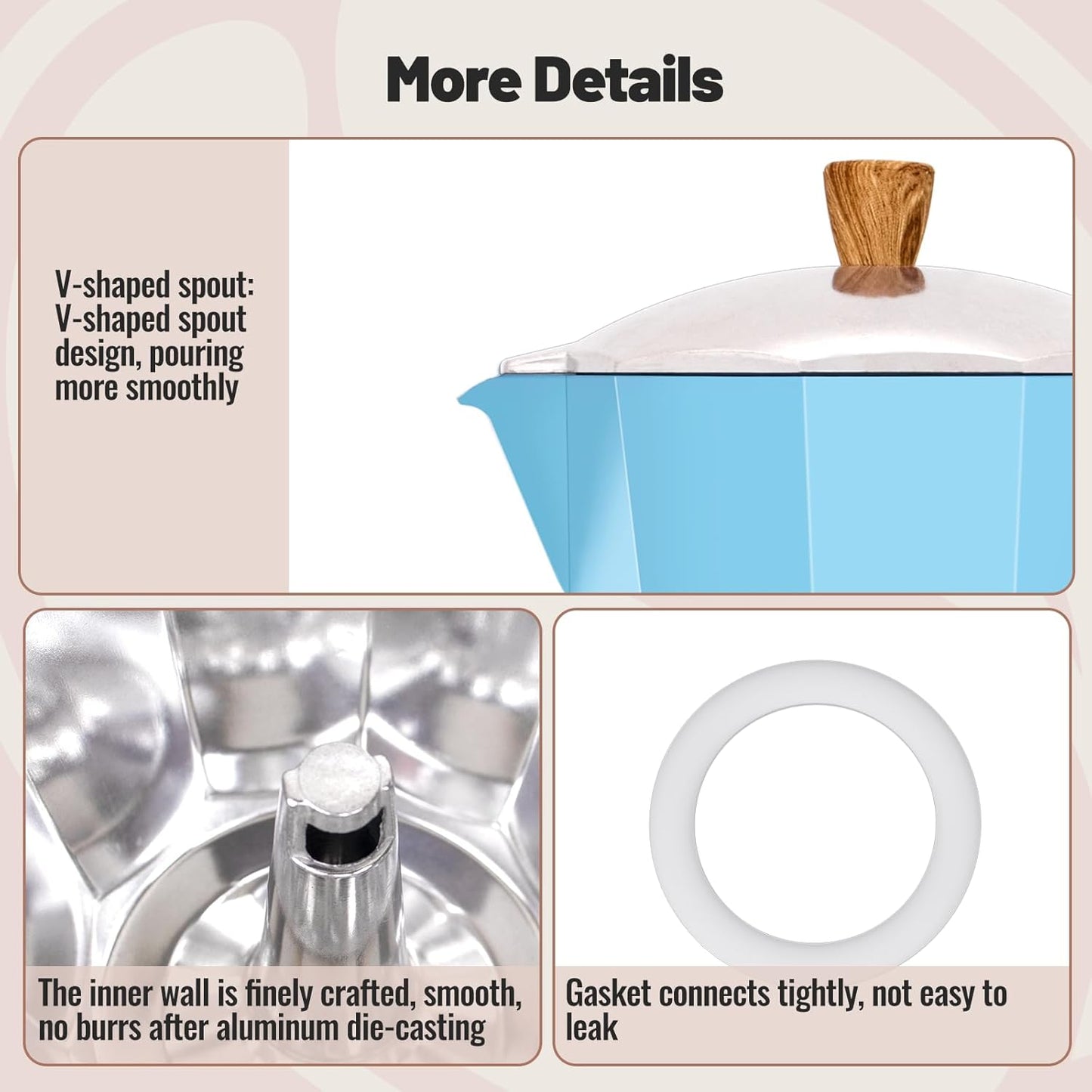 3 Cup Aluminum Moka Pot Classic Stovetop Espresso Coffee Maker 150ml 5oz Coffeemaker Percolator Mocha Pot Greca Coffee Maker Cafe Makers for Italian and Cuban Café Brewing Blue