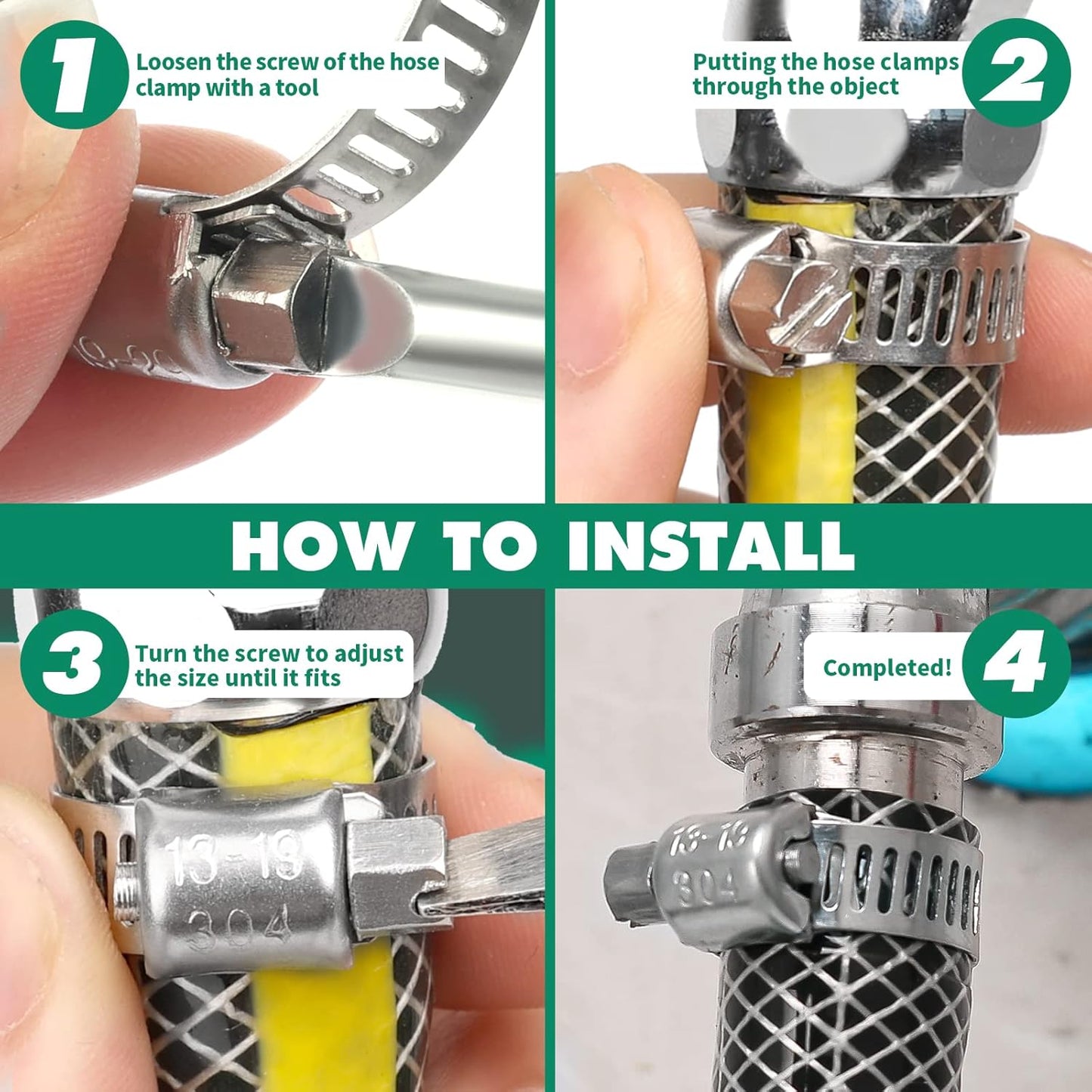 40PCS Hose Clamps Stainless Steel Adjustable 3/8"– 5/8"(10-16mm) Worm Gear Hose Clamp, Heavy Duty Metal Small Hose Clamps for Automotive, Pipe, Radiator Plumbing, Fuel Line