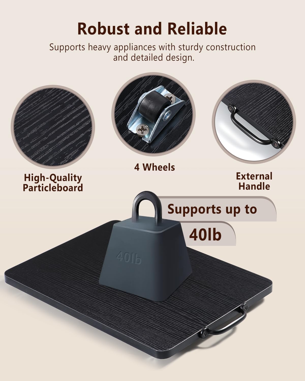 Appliance Slider, Sliding Tray for Coffee Maker, Coffee Pot Slider for Countertop, Kitchen Appliance Rolling Tray with Rubber Wheels,Large - Long, Black(12.5” x 16”)