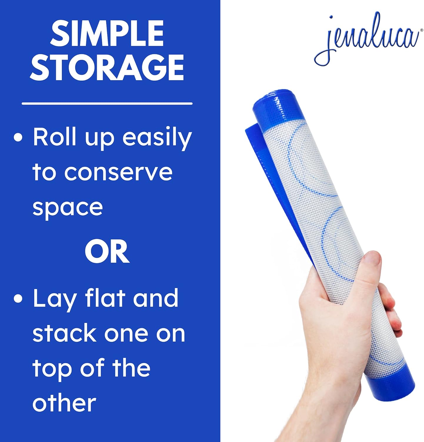 Jenaluca Silicone Baking Mats 2 Pack - Non-Stick Mats with Cookie Measurements Reusable Food Grade Silicone for Cookies, Pastries & Meal Preparation - Non Slip - 16.5 x 11.6