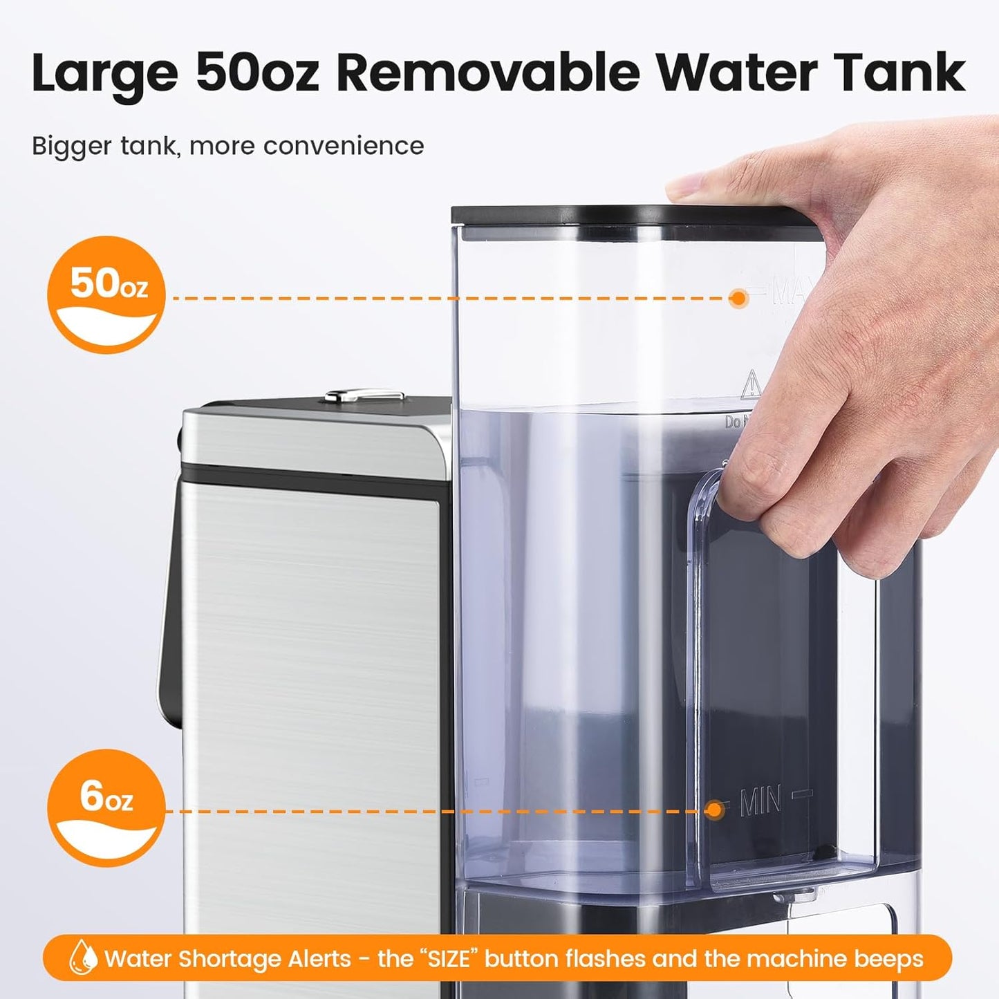 Single Serve Coffee Maker for K-Cup Pod and Grounds, Hot and Iced Coffee Maker with 5 Brew Sizes, 50oz Removable Reservoir, Fast Brewing One Cup Coffee Machine, Stainless Steel, Black