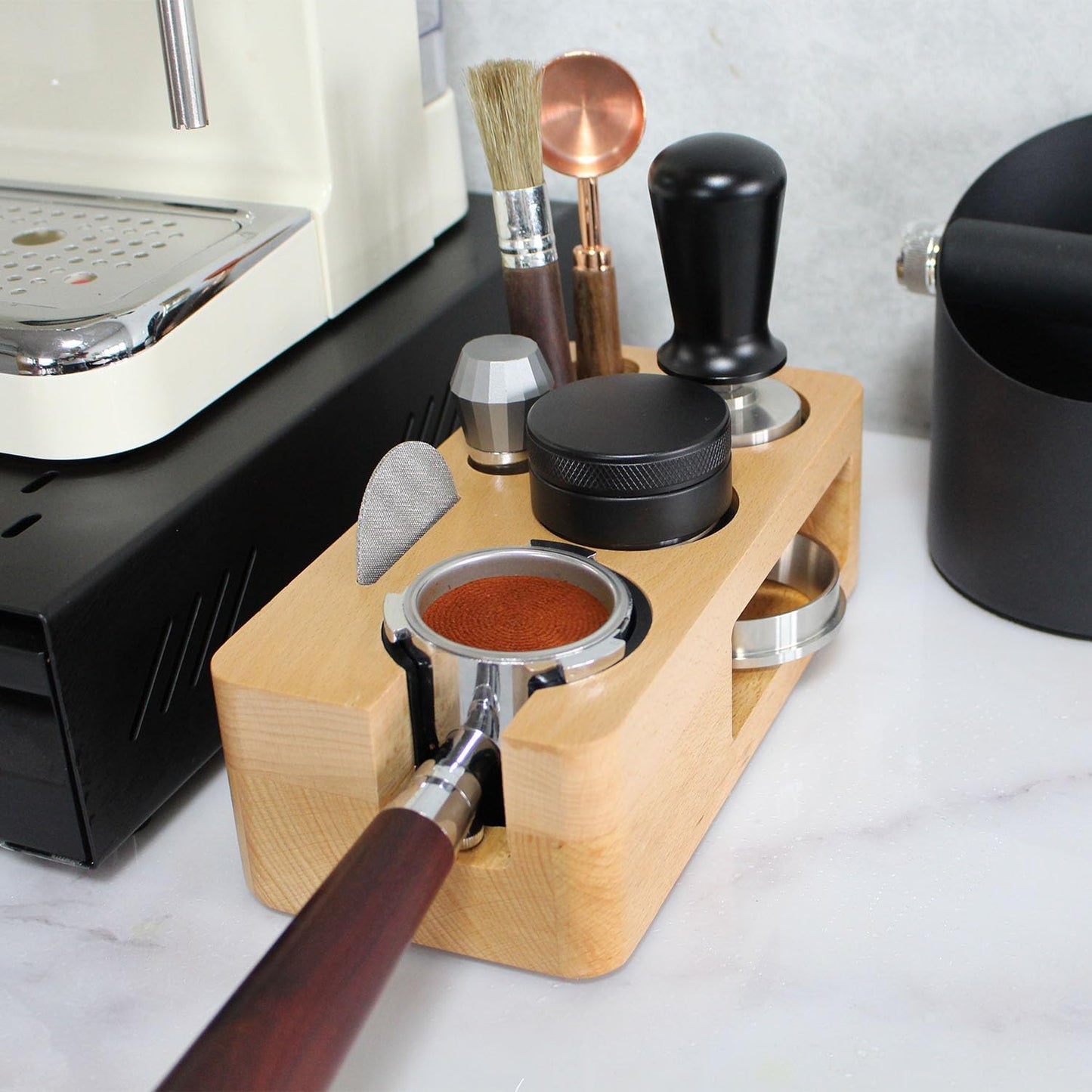 Espresso Tamper,Stainless Steel Ripple Base Coffee Tamper,Espresso Accessories,Calibrated Loaded Espresso Tamper,Ergonomic Handle Espresso Tamper,Fits Most Portafilters,Espresso Tamper (Black, 53mm)