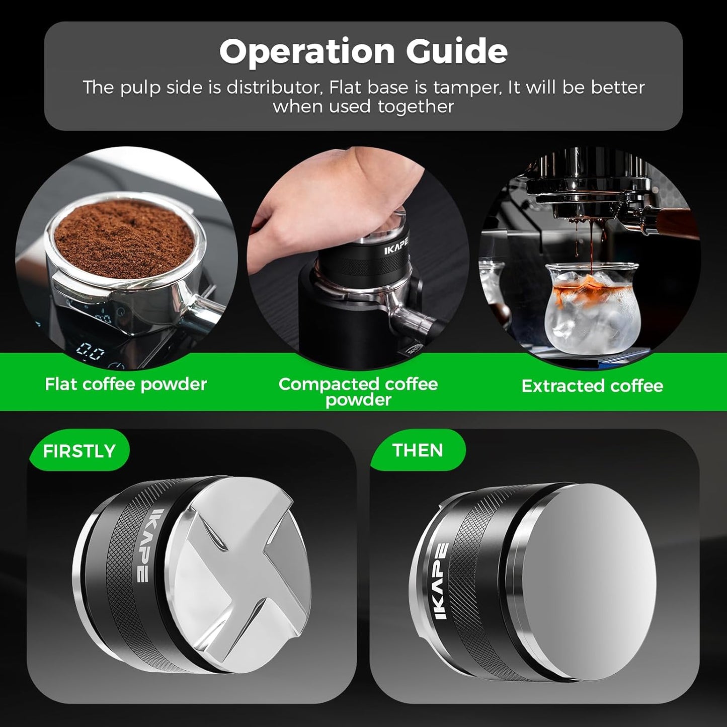 IKAPE Coffee Products, 58mm Coffee Distributor & Hand Tamper, Adjustable Depth Espresso Distributor Fits All 58mm Espresso Portafilter, Compatible with Rancilio, Gaggia Portafilter (Black)