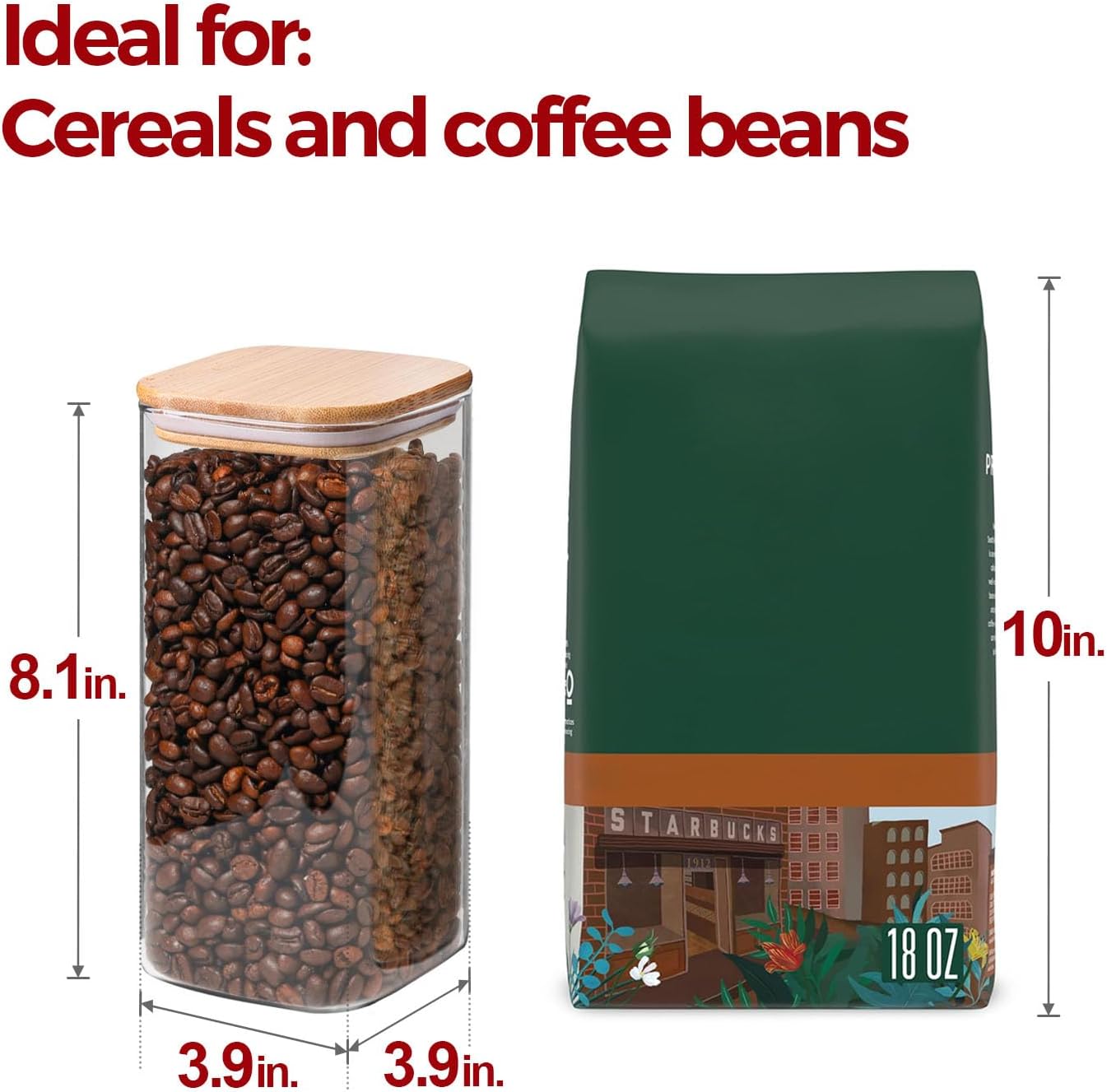 Airtight Glass Storage Canister with Lids, Kitchen Pantry Storage Jar with Labels, Food Storage Container for Sugar Tea Coffee Beans Snacks (2 pack 1.6qt)