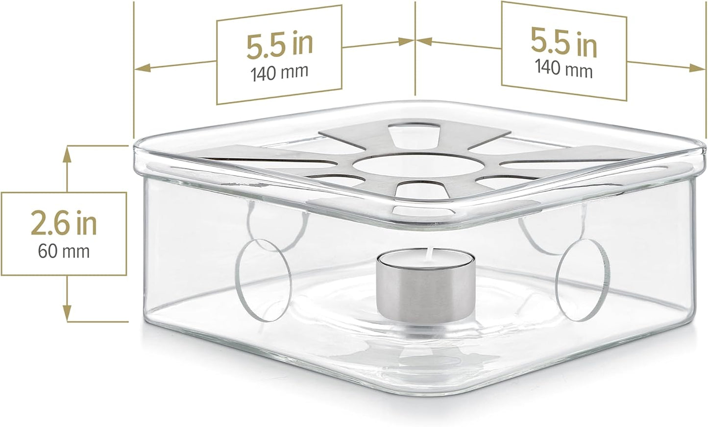 Teabloom Radiance Square Tea Warmer with Tealight Candle – Elegant Base for All Teapot Shapes