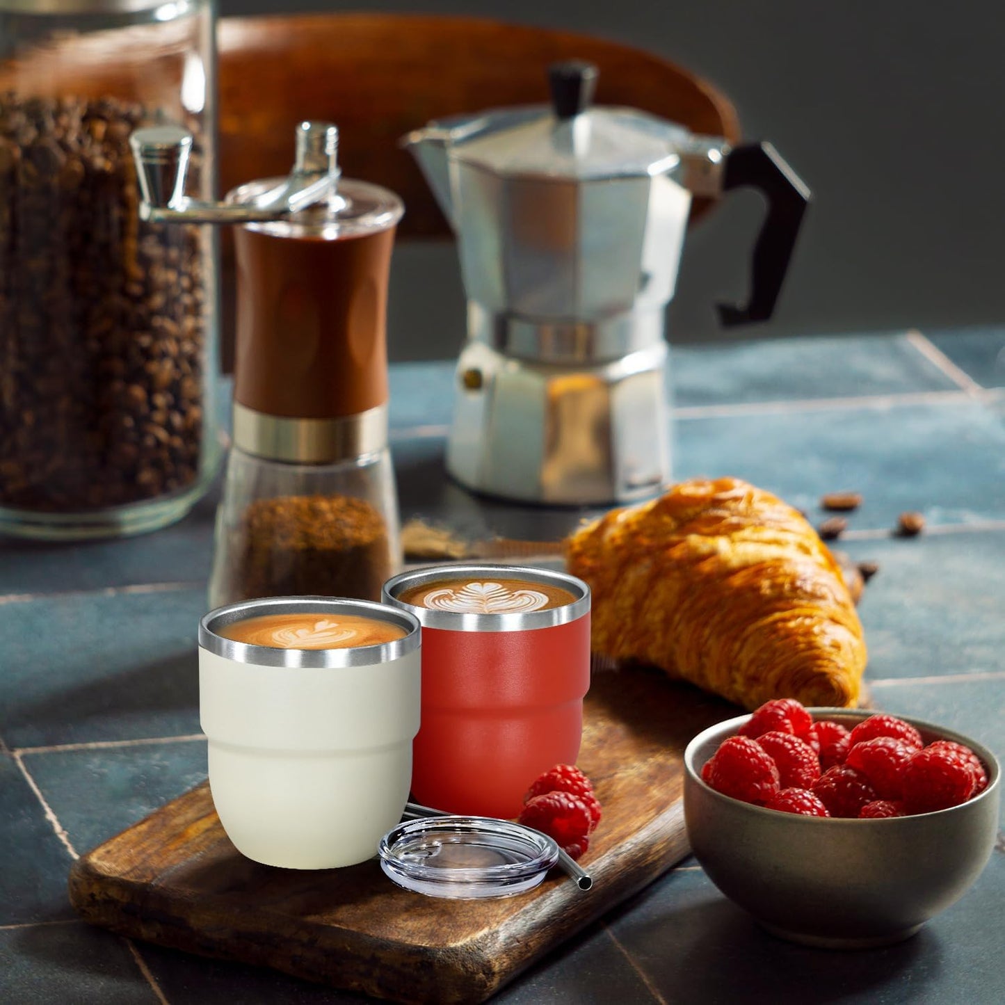 4oz Stackable Cup, Vacuum Insulated Espresso Cup Set of 6, Espresso Shot Cup for Coffee, Double Wall Stainless Steel Mini Tumbler Shot Glasses with Straw and Lid (A-mixed6P, 4oz)