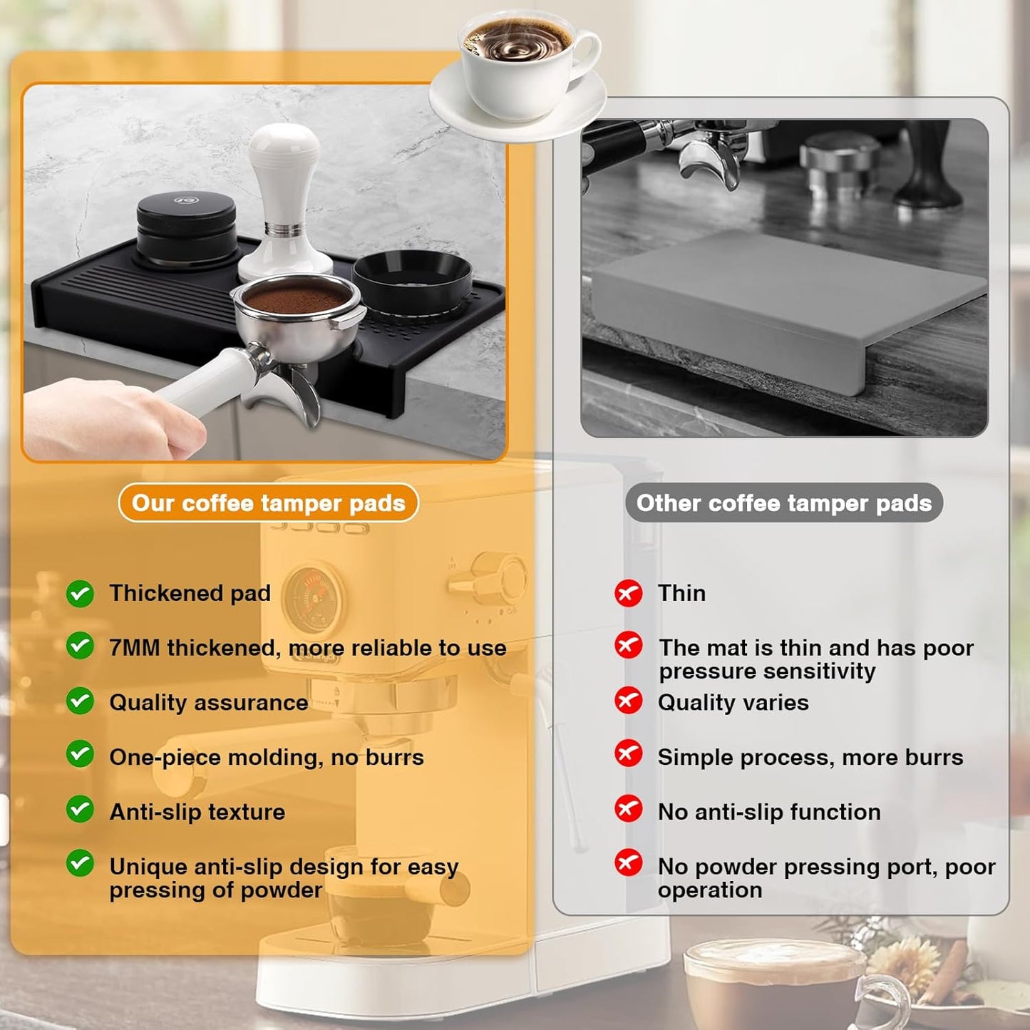 Espresso Tamping Mat, Coffee Tamper Mat, 10.4×5.6 In Silicone Coffee Matt for Counter, Espresso Machine Accessories, Waterproof and Heat Resistant Tamp Mats for Espresso Coffee Station(Black)