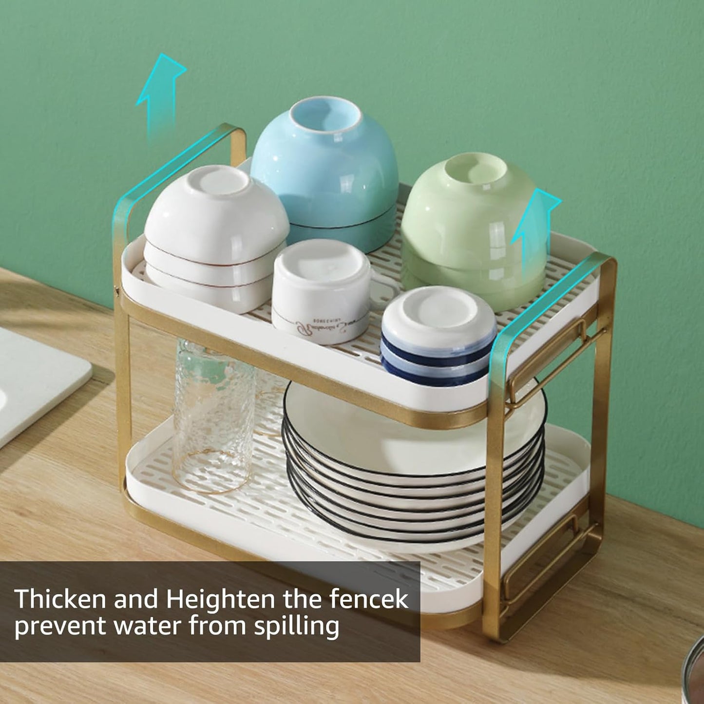 CYEAH 2-Tier Cups Mugs Drying Rack with Removable Drain Tray, Multi-Functional Storage Organizer Shelf, Kitchen Countertop Tray for Water Coffee Glass Cup Bowls Food and Seasoning Jar Holder