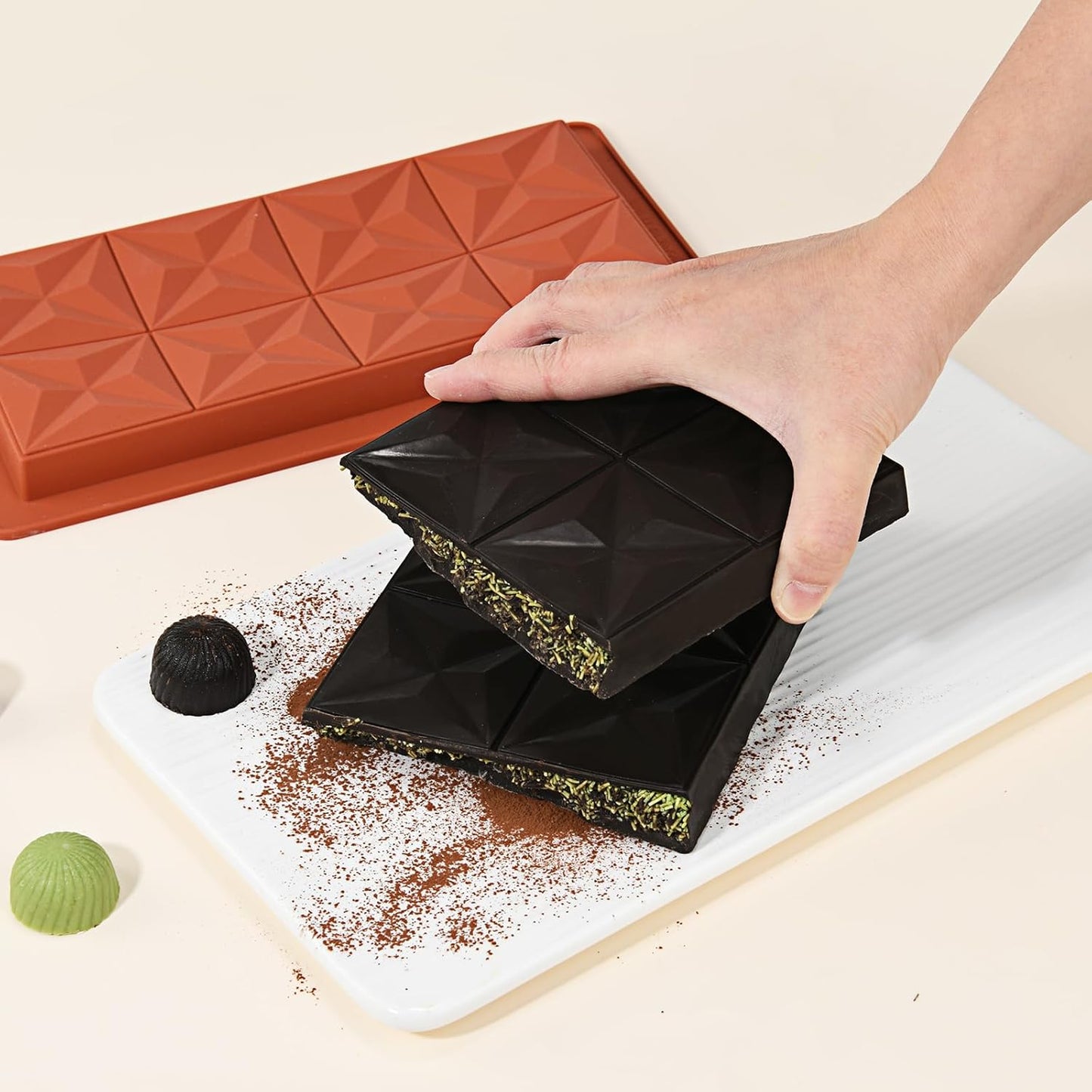 2 Pcs Chocolate Molds Silicone, Deep Chocolate Bar Mold, Non-Stick Food Grade Chocolate Mold for Dubai Chocolate Bar Pistachio, Candy and Chocolate Making - Four-Star Shape