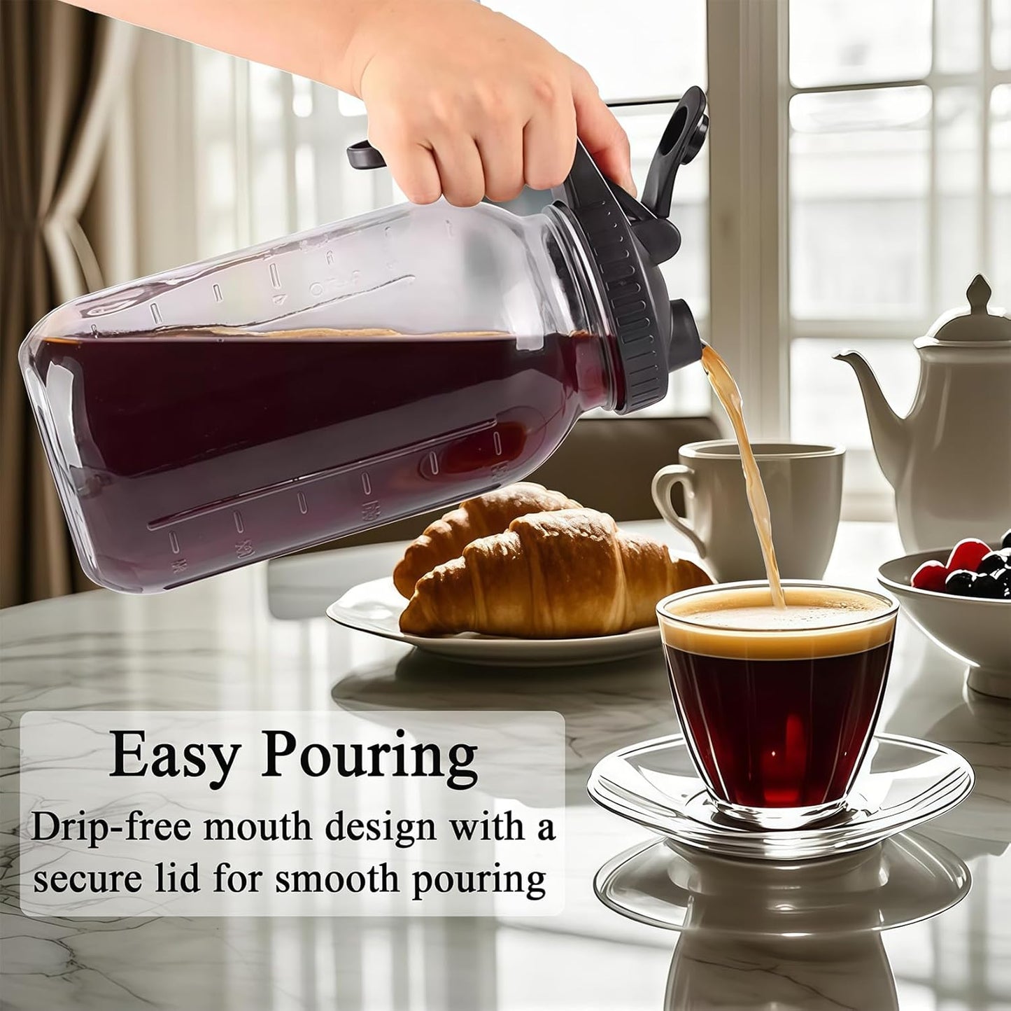 32oz Glass Pitcher Carafes With Handle and Lid, 1 Quart Mason Jar, Large Water Jug, Glass Containers for Fridge, Water Pitcher for Juice, Iced & Sun Tea, Cold Brew Coffee, Homemade Beverage