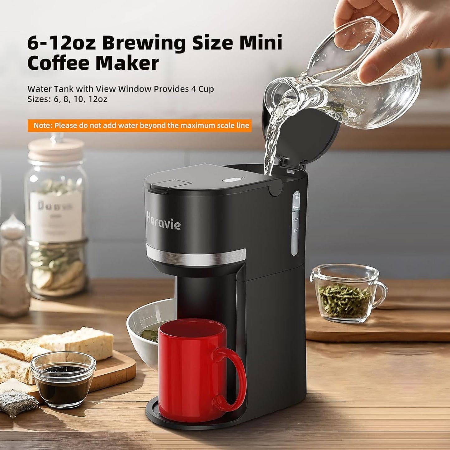 Mini Single Serve Coffee Maker for K Cup and Ground Coffee, Fast Brew One Cup Coffee Machine with Descaling Reminder and Water Window, 6 to 12 oz. Brew Sizes, Black