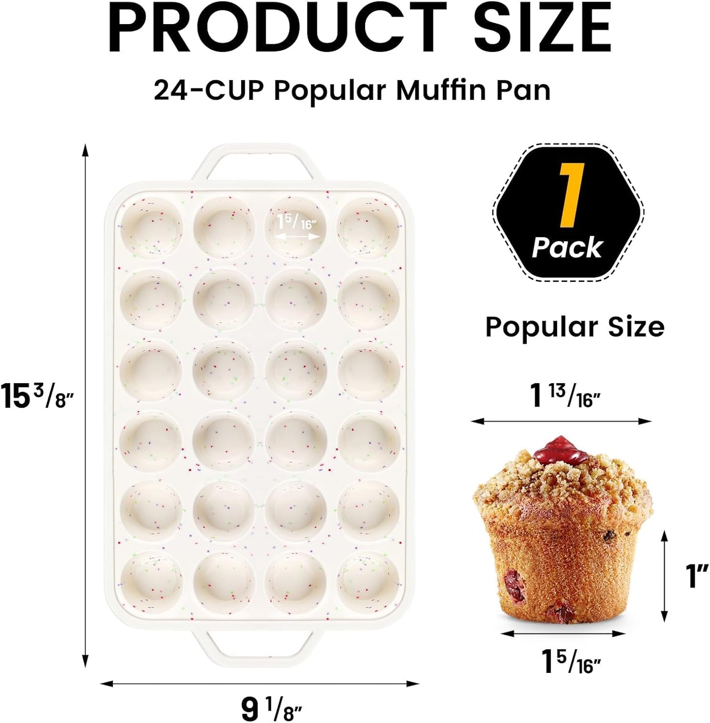 Vinino Mini Muffin Pan with Metal Reinforced Frame-1Pack, Silicone Cupcake Pan for Baking 24 Cup Mini Size, BPA Free Silicone Muffin Tray, Cupcake Baking Pan Molds for Oven Dishwasher Safe-Cream