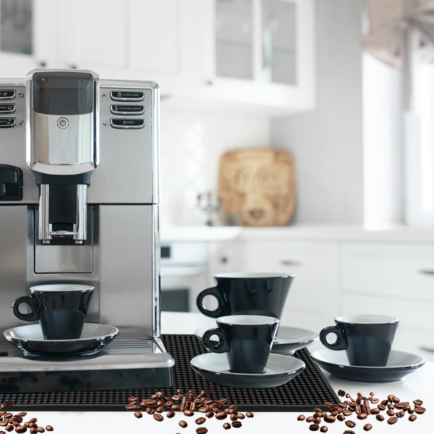 2 Pack 12 x 24 Inch Black Coffee Bar Mats, Rubber Bar Mat, Anti-Slip Bar Spill Mat for Countertop, Bartending, Kitchen, Dining Table