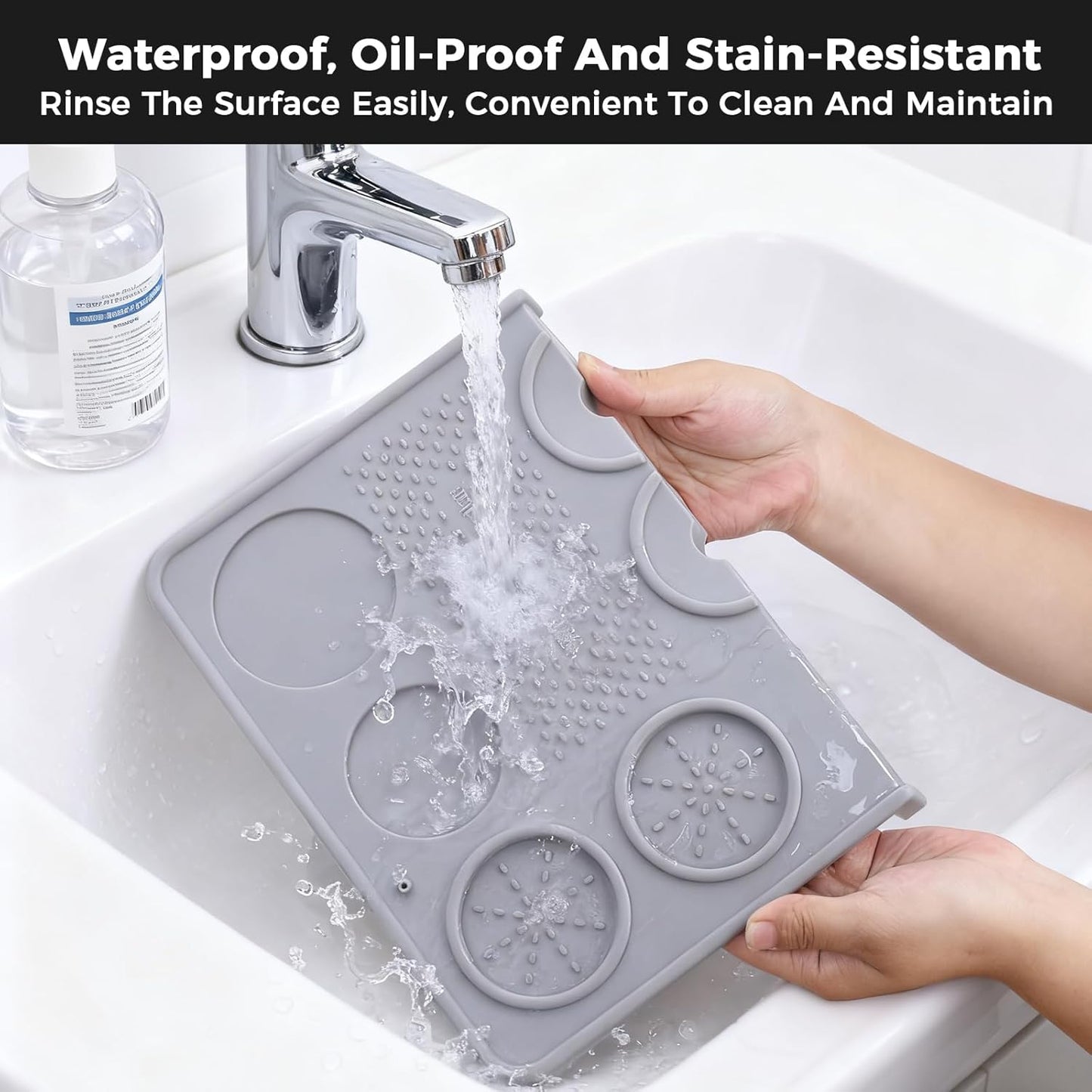 Food Grade Silicone Espresso Tamping Mat for Counter – Waterproof Non-Slip Coffee Tamper Mat for Barista Espresso Machine Accessories – Multi-Slot Tamp Station Espresso Mat for Countertop Gray