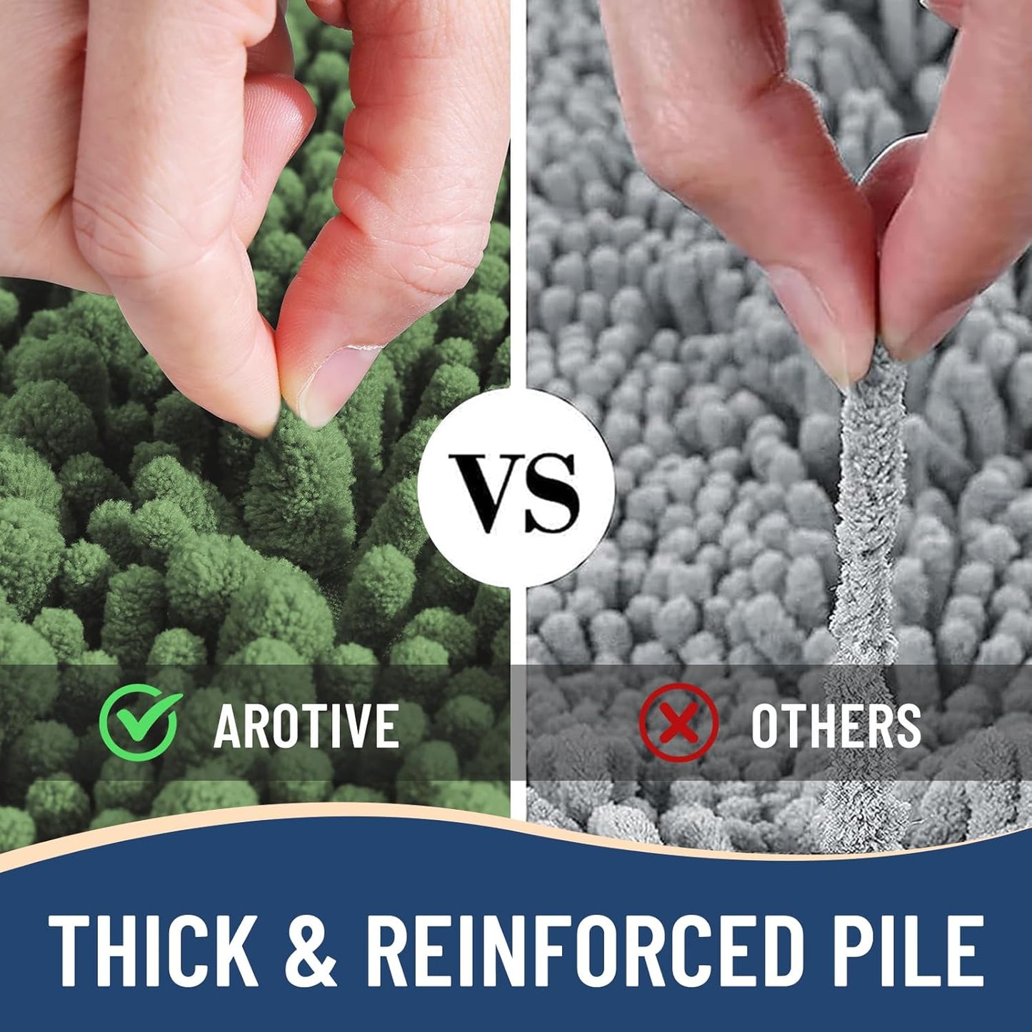 Arotive Luxury Chenille Bathroom Rug Mat, Extra Soft Thick Absorbent Shaggy Bath Rugs, Non-Slip Machine Wash Dry, Plush Bath Mats for Bathroom, Shower and Tub, 34x21, Olive Green