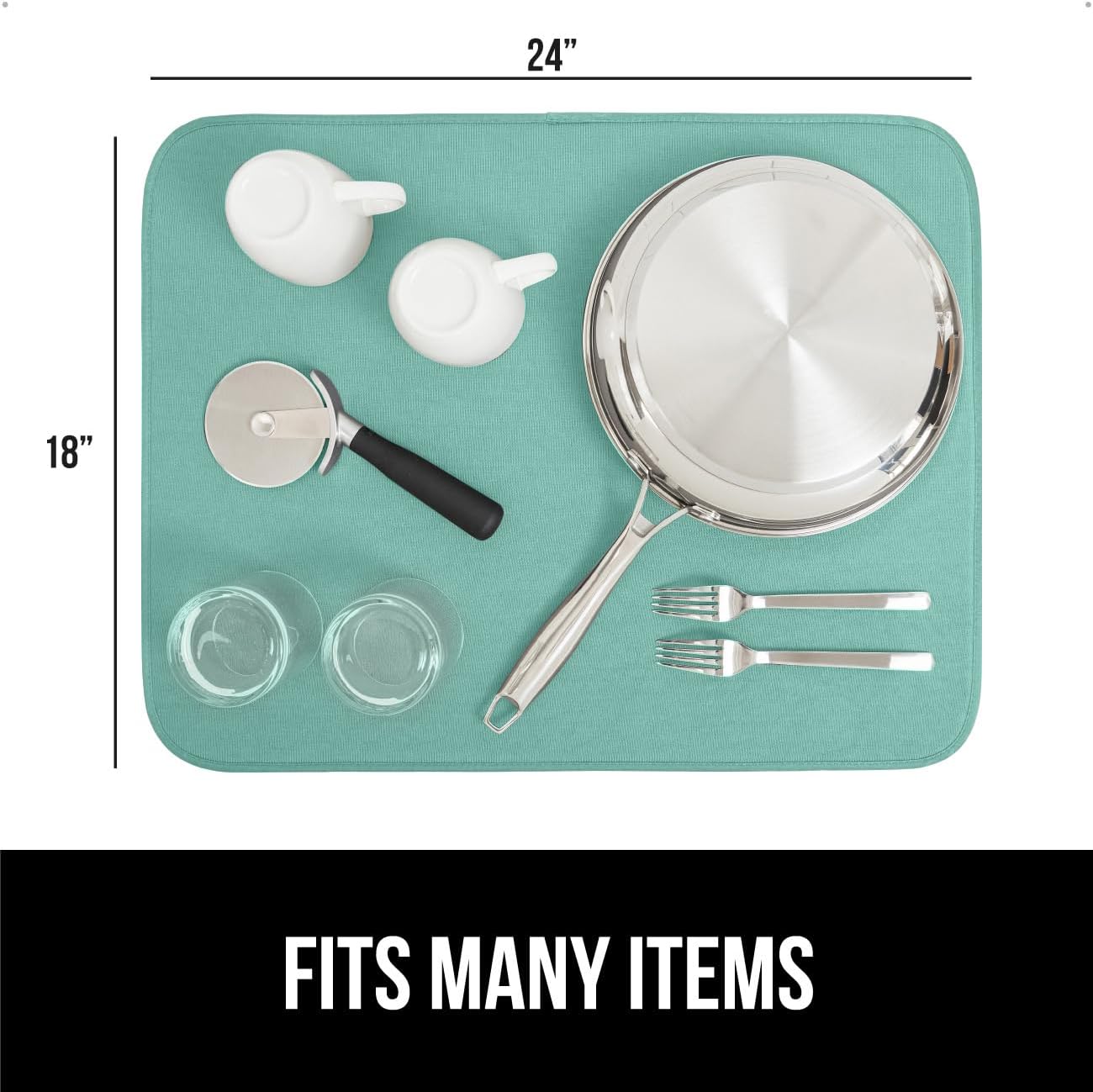 GORILLA GRIP Ultra Water Absorbent Microfiber Dish Drying Mat, 18x24, Quick Dry Thick Mesh, Slip Resistant Pad for Sink Dishes or Under Rack, Kitchen Counter Accessories, Machine Wash Mats, Mint