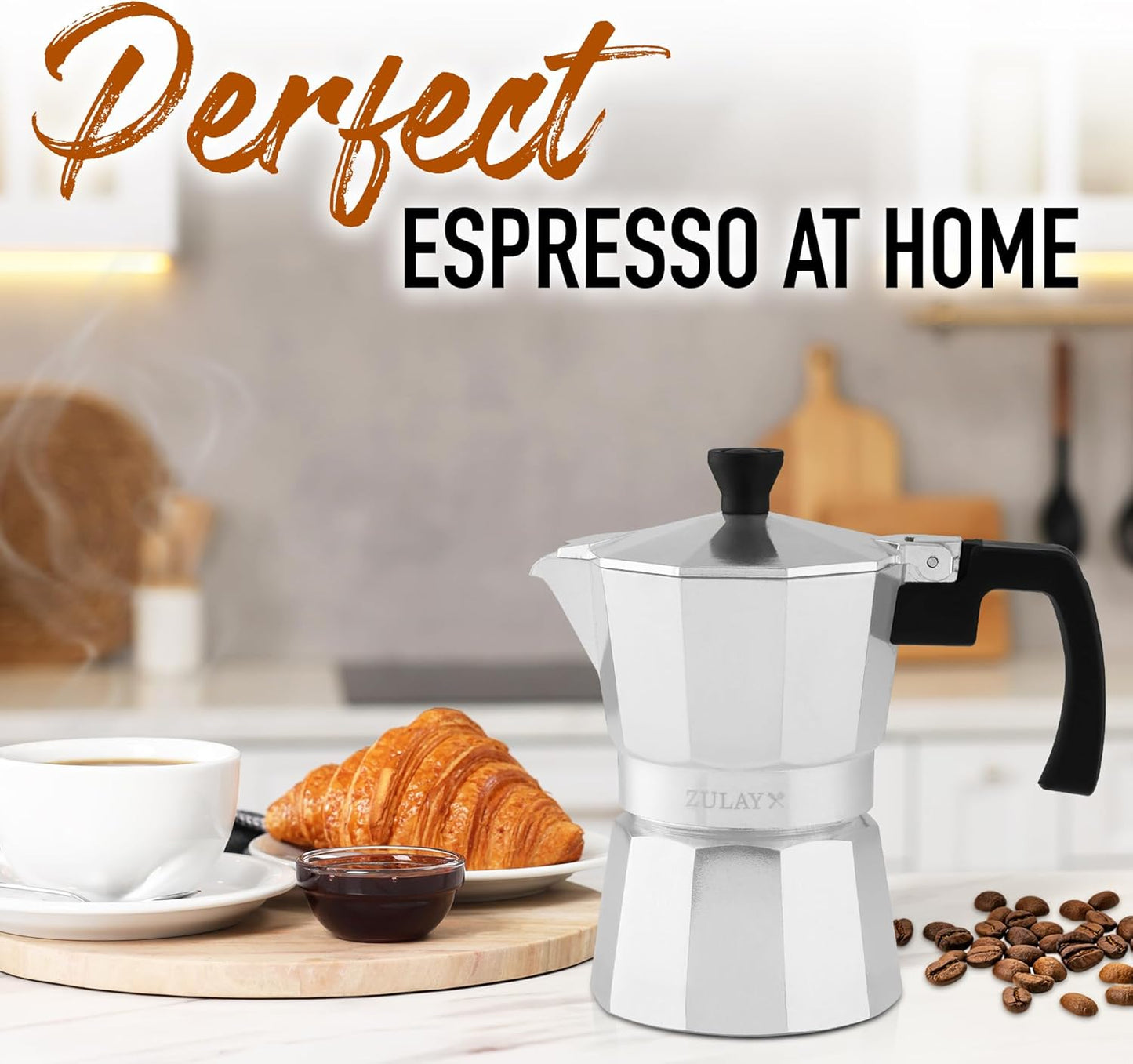 Zulay Moka Pot Espresso Stovetop Coffee Maker - Leak-Proof, Stainless Steel, Easy to Clean, Heat Resistant Handle & Knob - Makes 3 Espresso Cups - Silver