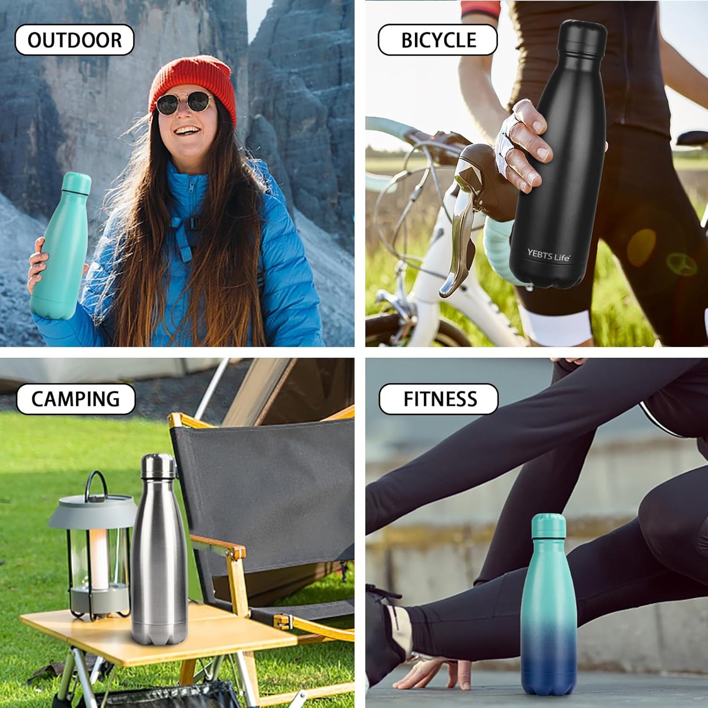 Insulated Water Bottle,2 Pack-12oz Stainless Steel Water Bottles with straw lid,Metal Sports Water Bottles for Boys,Girls,Double Wall Vacuum BPA-Free Flask for School, Sports (Black-Sliver)