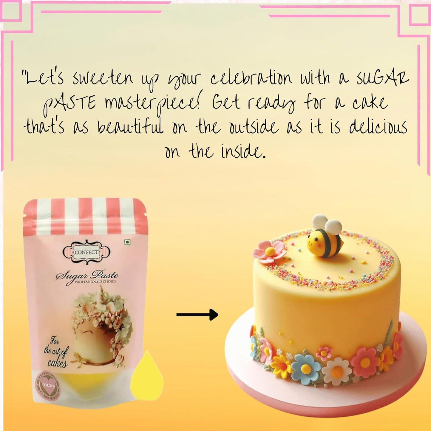 Confect Sunshine Yellow Fondant | Icing Fondant | Colored Fondant | Fondant Kit | Cake Fondant | Chef's Choice Edible Fondant for Cake Decorating | Vegan, Gluten-Free, Nut-Free, Palm Oil-Free – 8.8 oz