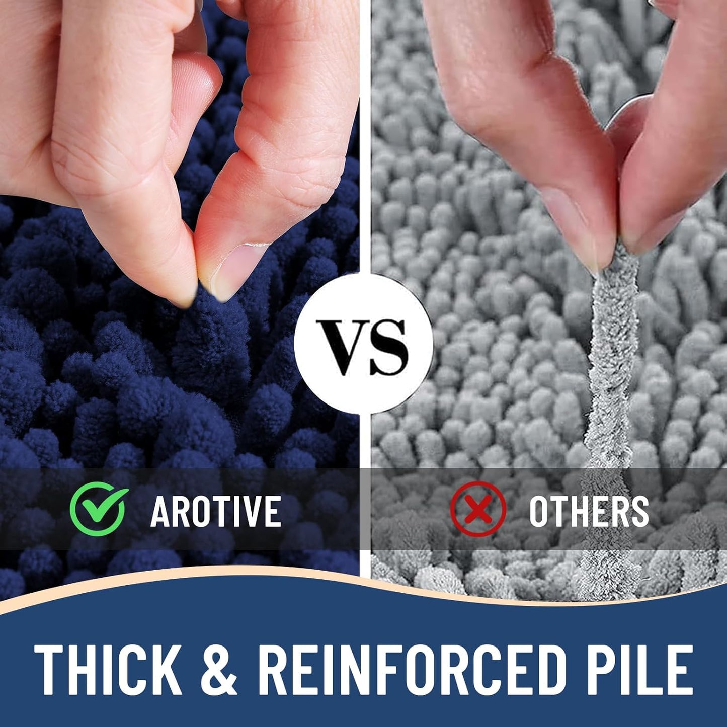 Arotive Luxury Chenille Bathroom Rug Mat, Extra Soft Thick Absorbent Shaggy Bath Rugs, Non-Slip Machine Wash Dry, Plush Bath Mats for Bathroom, Shower and Tub, 45x27, Navy