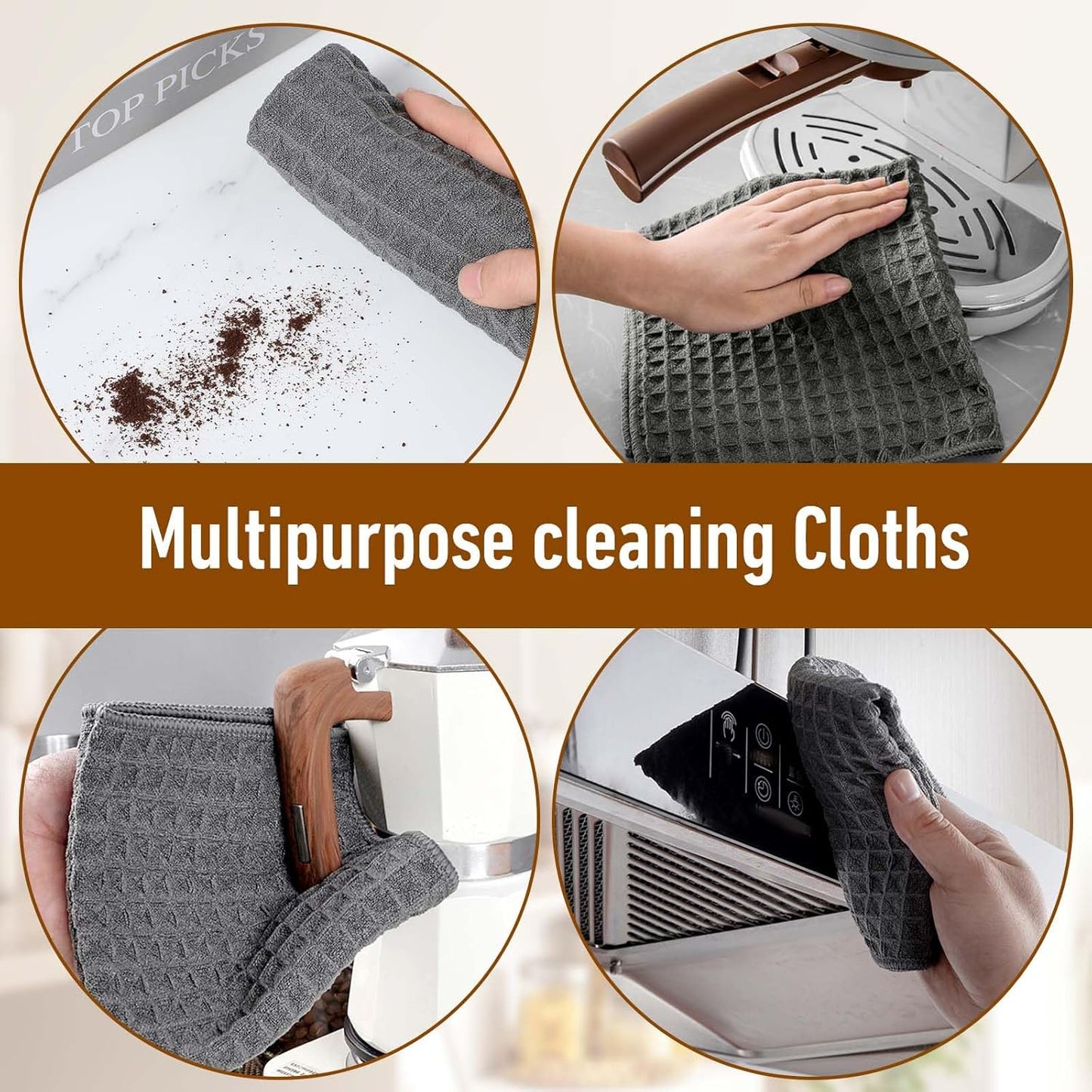 4 Pack Barista Microfiber Cloths 12”x12” Barista Towels Professional Cleaning Towels for Espresso Machines, Steam Wands Countertops Coffee Bar Accessories