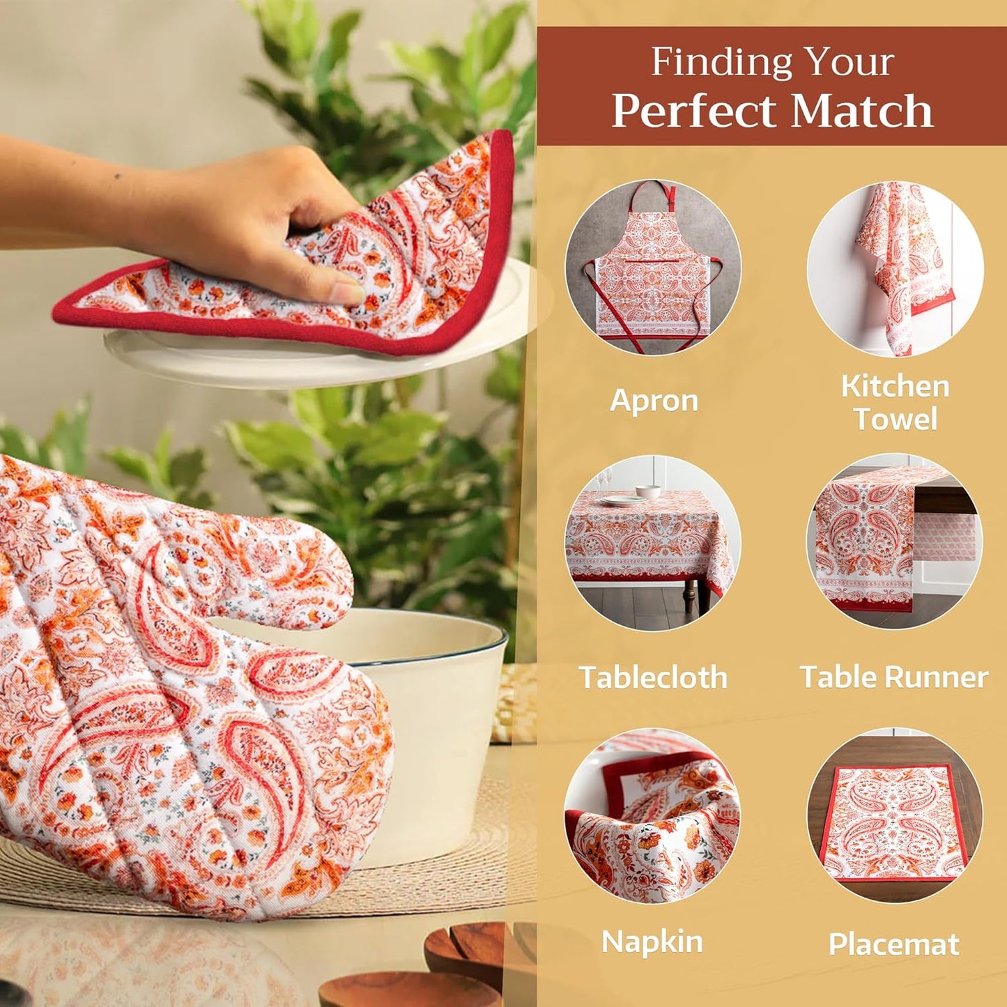 Maison d' Hermine Pot Holders Set 100% Cotton Heat Resistant Potholders 8" x 8" Hot Pads with Loop BBQ, Cooking, Baking, Grilling, Kitchen, Handling Hot Pans (Pack of 2, Orient)